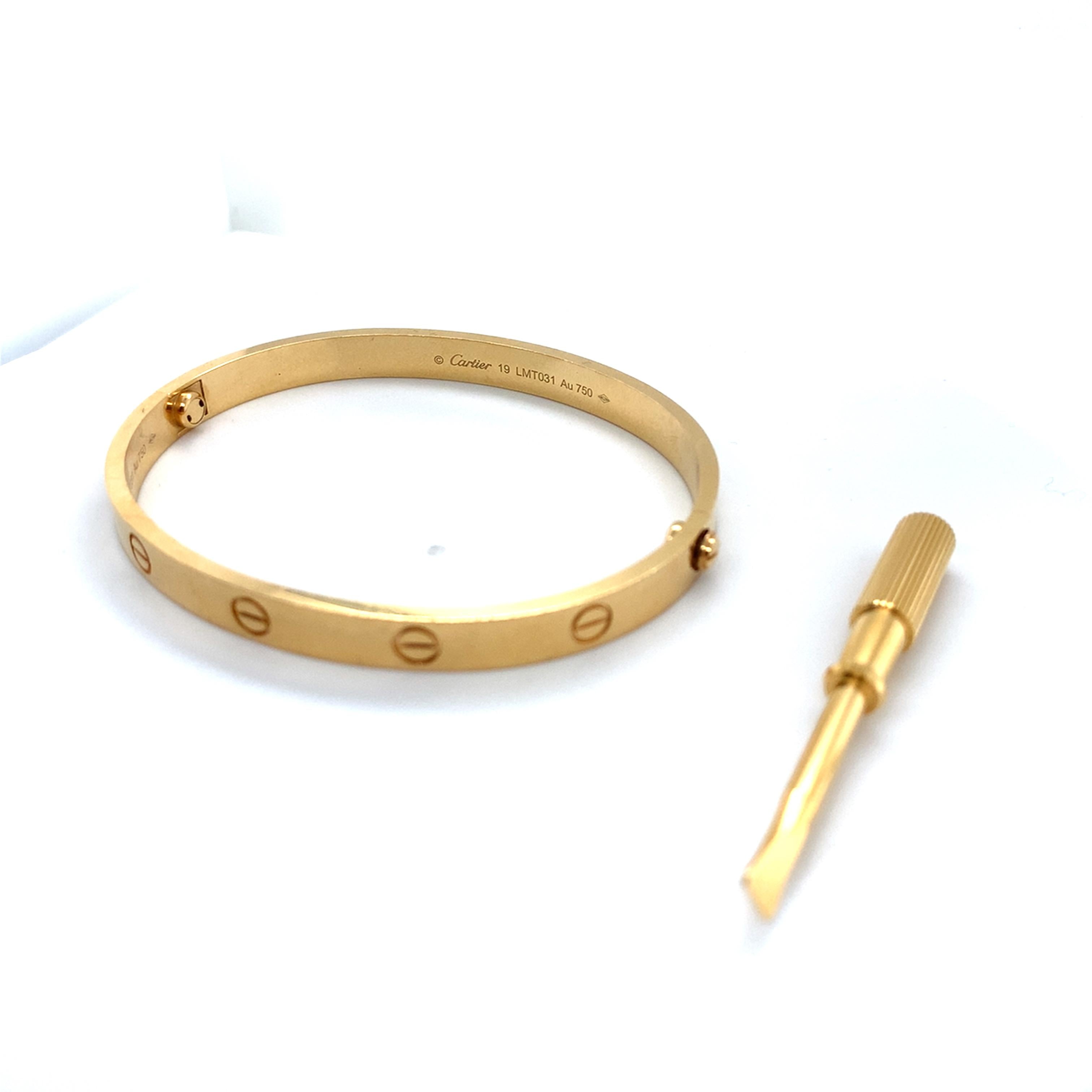 Cartier 18K Y Gold Classic Love Bangle Screw Motif 6MM W/Matching Screwdriver