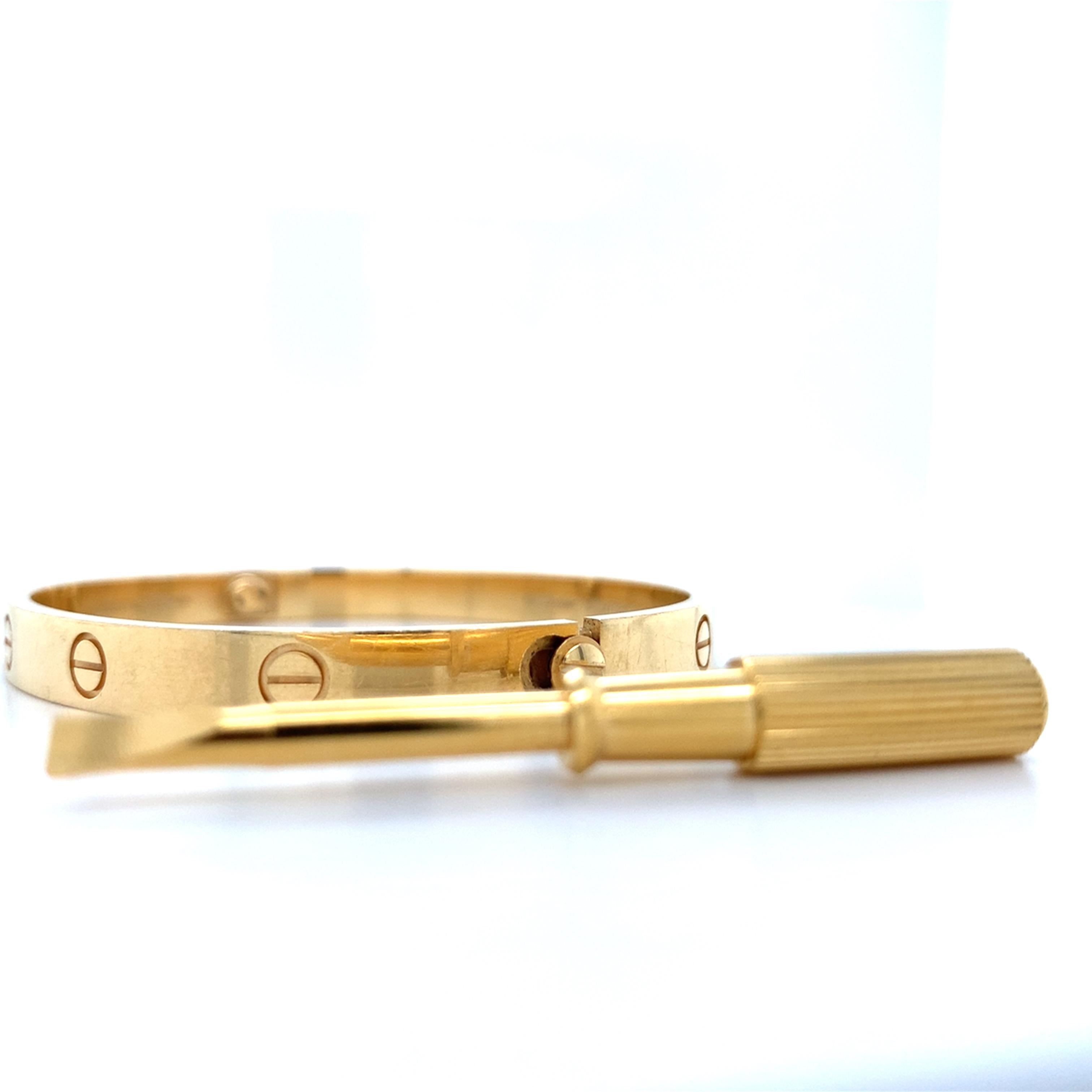 Cartier 18K Y Gold Classic Love Bangle Screw Motif 6MM W/Matching Screwdriver