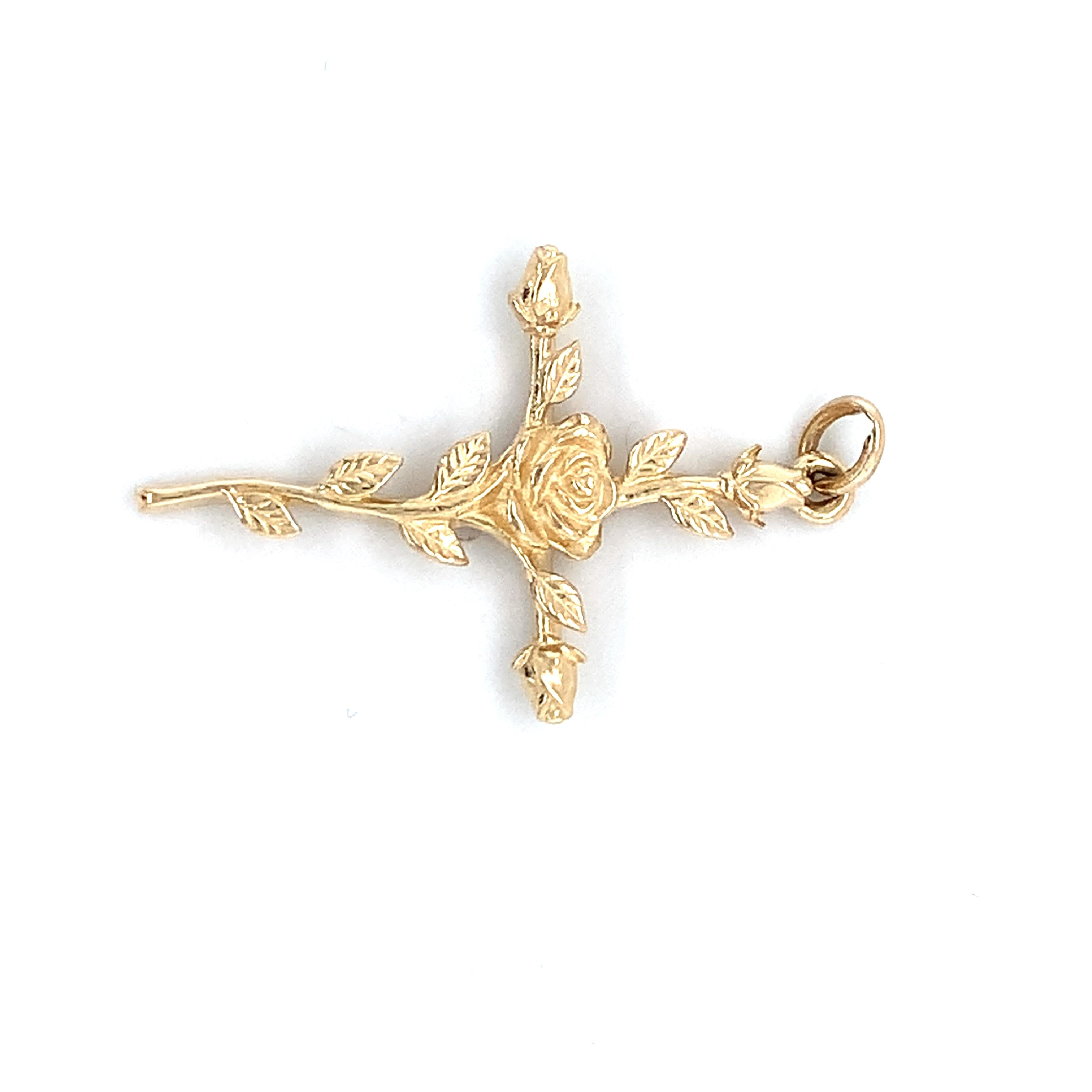 James Avery 14K Yellow Gold Rose Bud Religious Cross Loop Bail Pendant