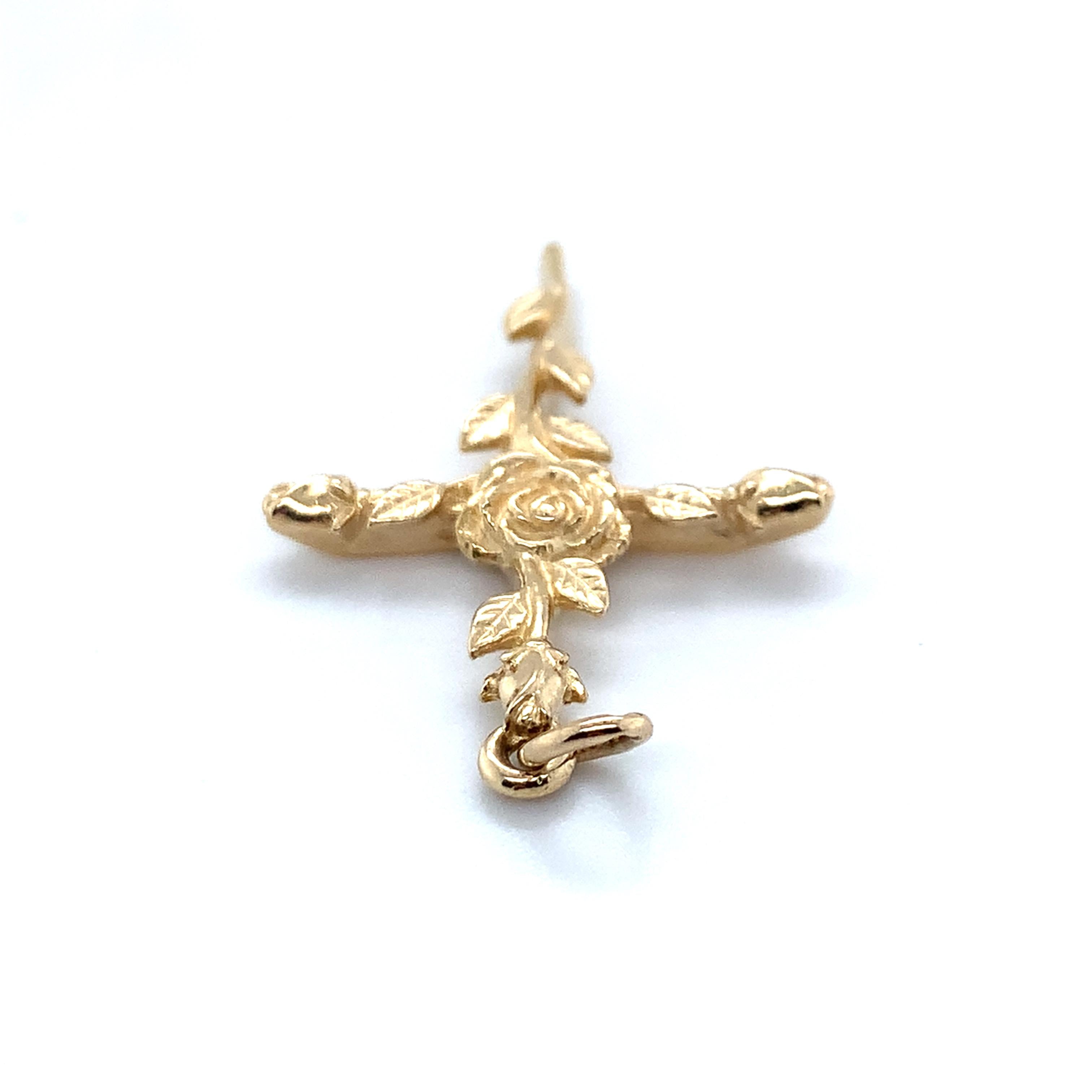 James Avery 14K Yellow Gold Rose Bud Religious Cross Loop Bail Pendant