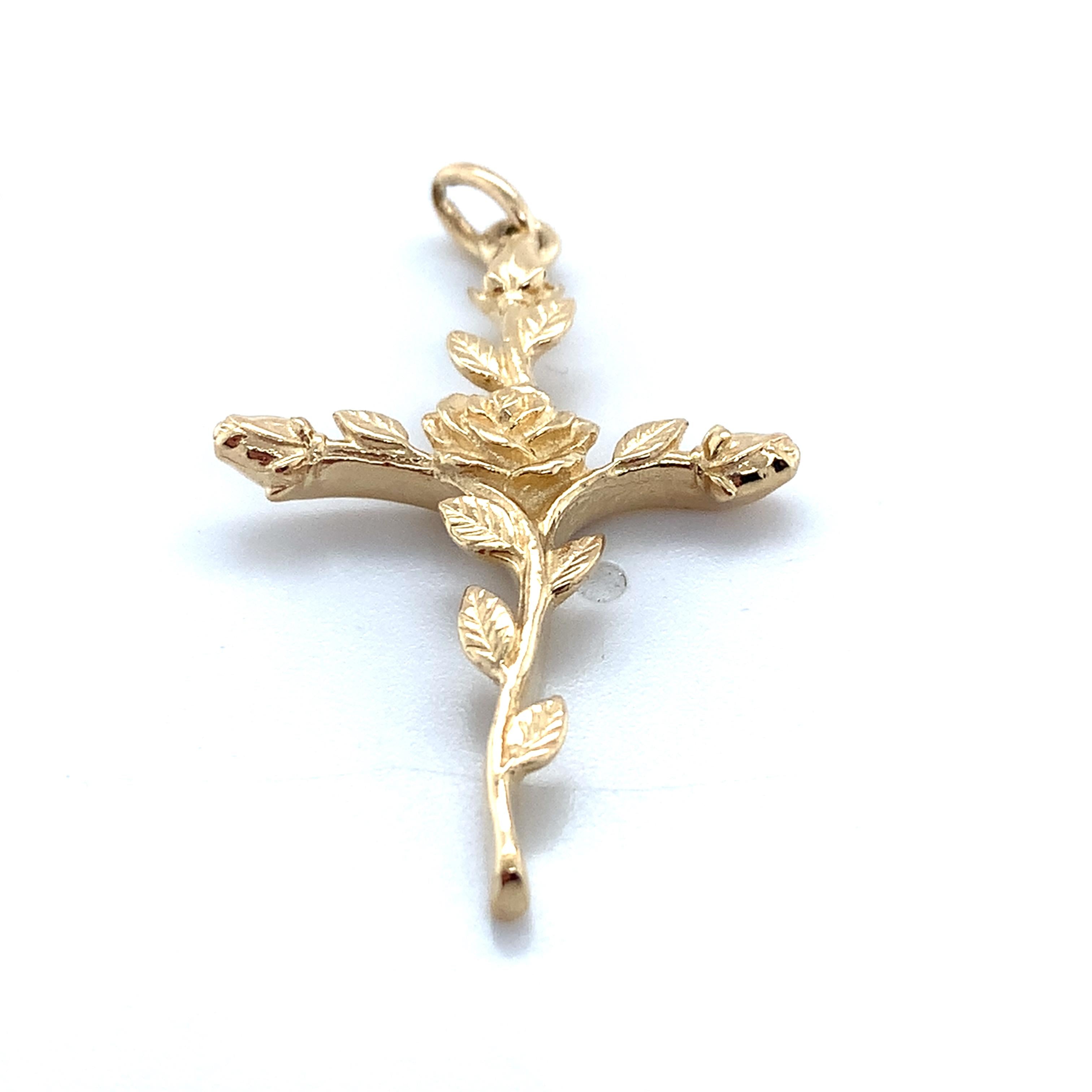 James Avery 14K Yellow Gold Rose Bud Religious Cross Loop Bail Pendant