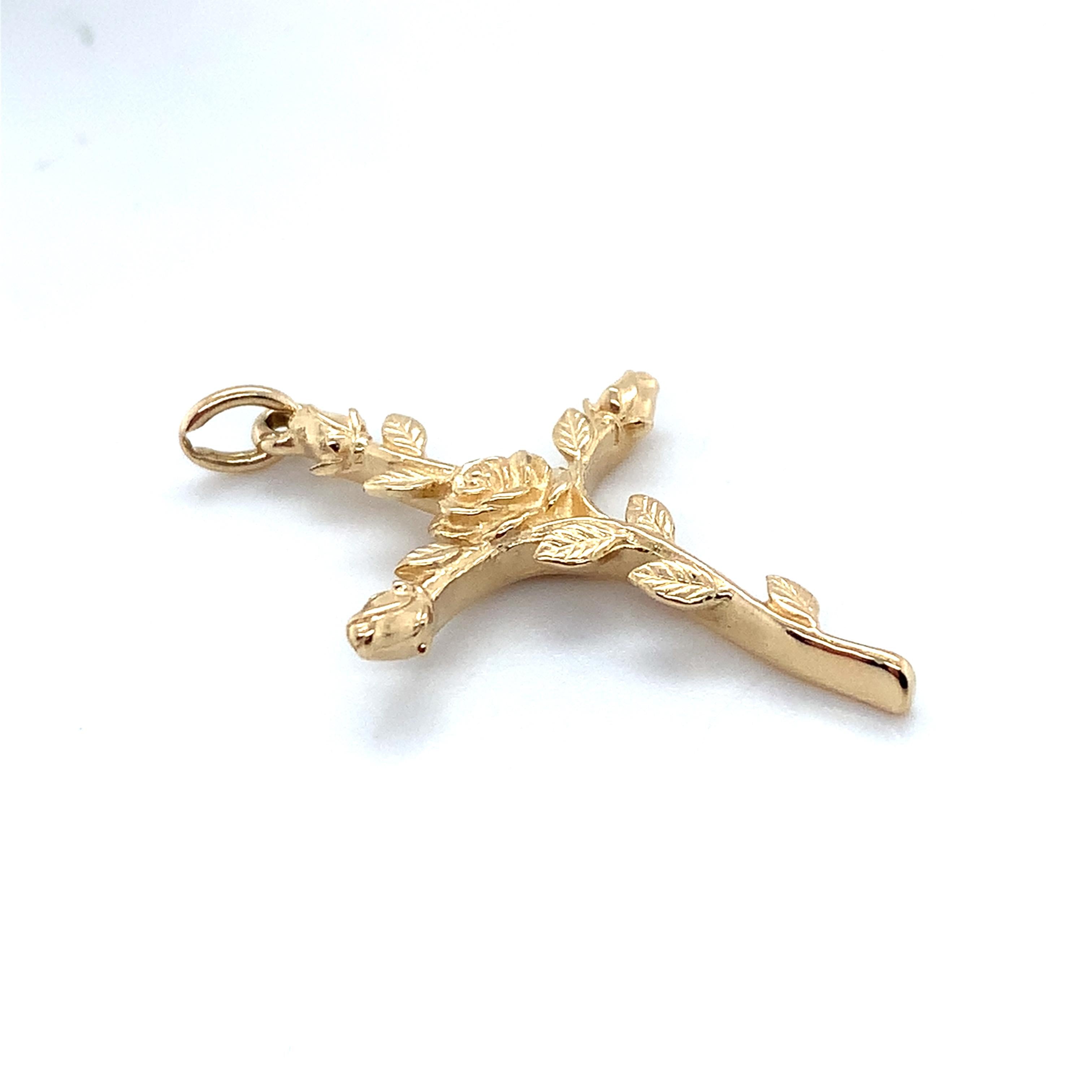 James Avery 14K Yellow Gold Rose Bud Religious Cross Loop Bail Pendant
