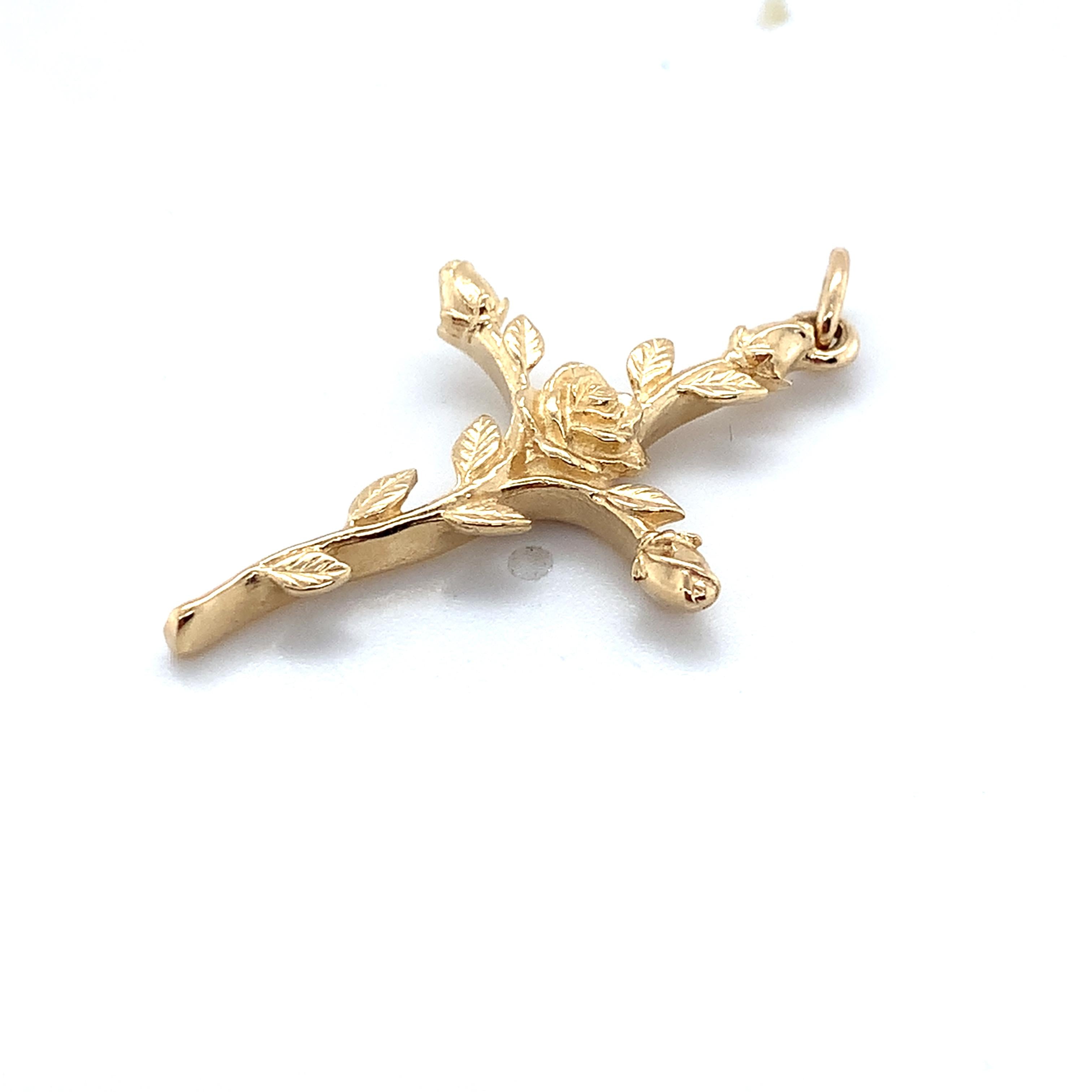 James Avery 14K Yellow Gold Rose Bud Religious Cross Loop Bail Pendant