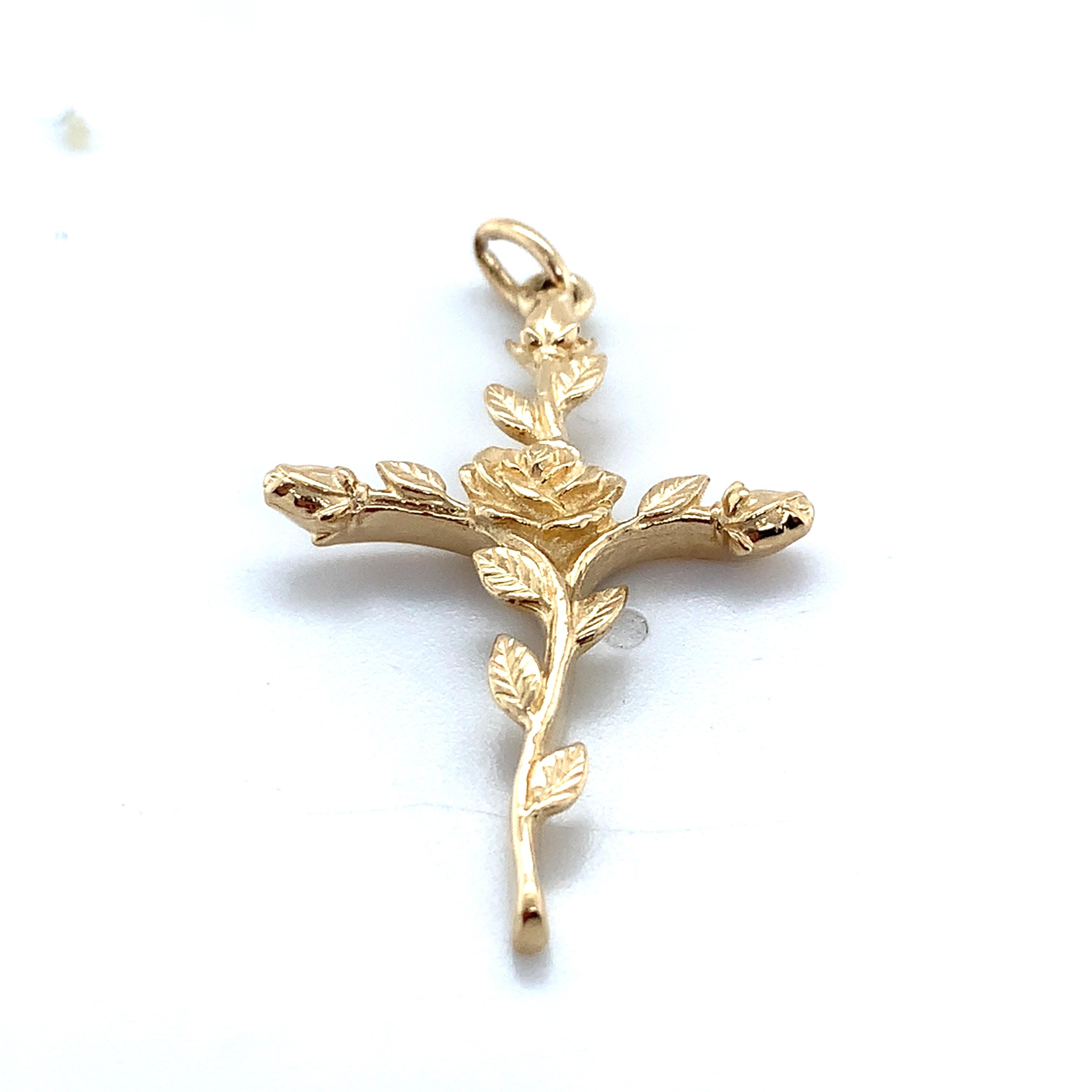James Avery 14K Yellow Gold Rose Bud Religious Cross Loop Bail Pendant