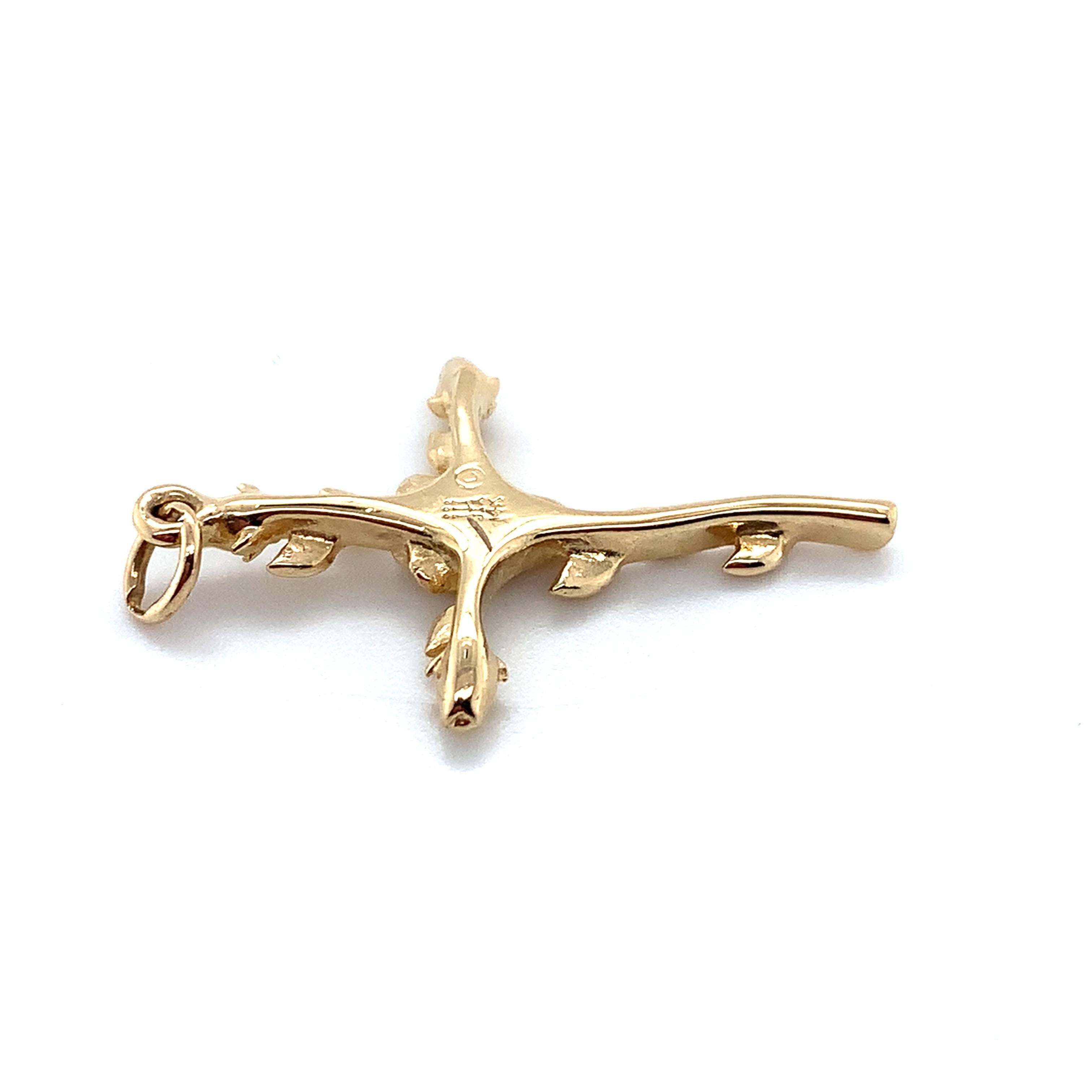 James Avery 14K Yellow Gold Rose Bud Religious Cross Loop Bail Pendant