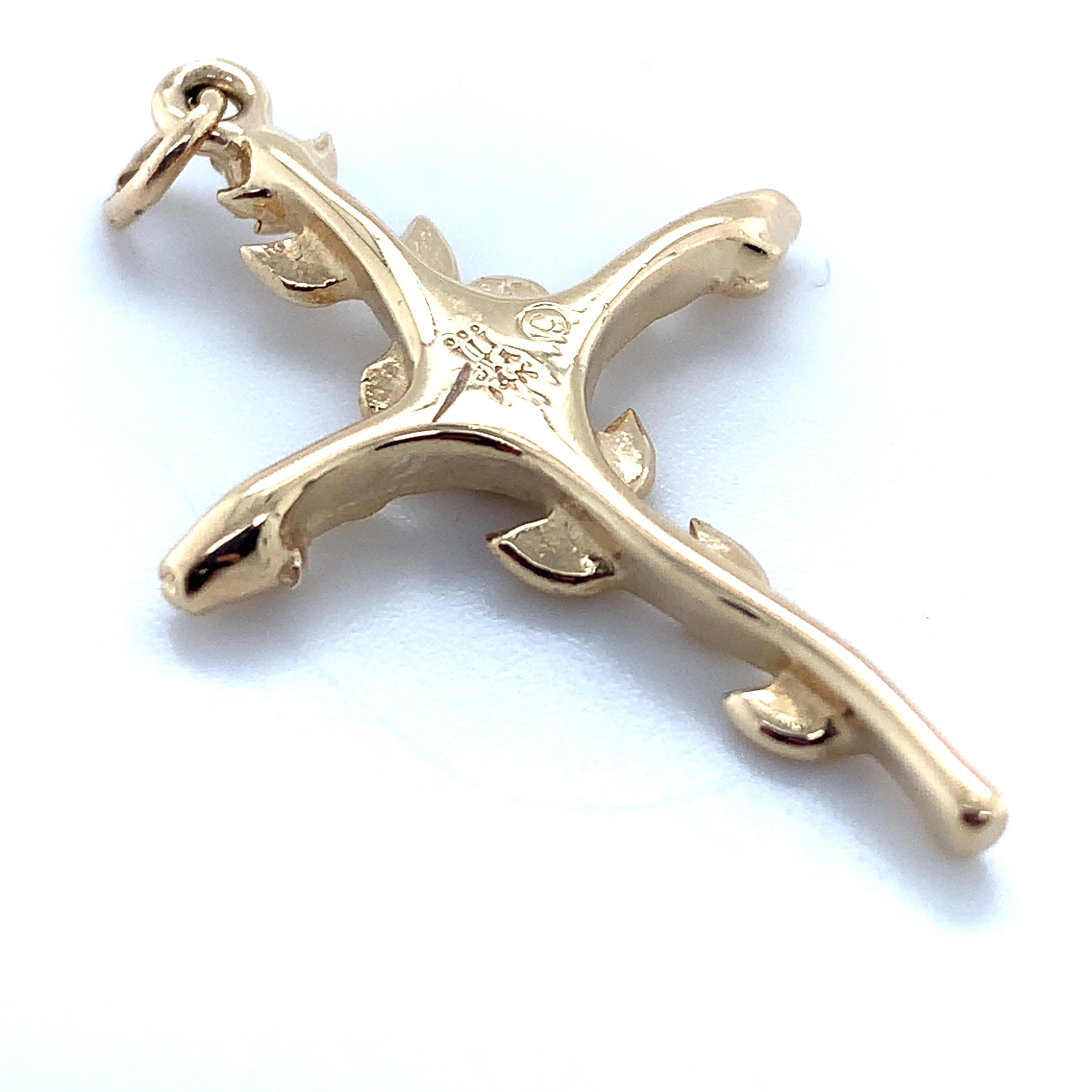 James Avery 14K Yellow Gold Rose Bud Religious Cross Loop Bail Pendant