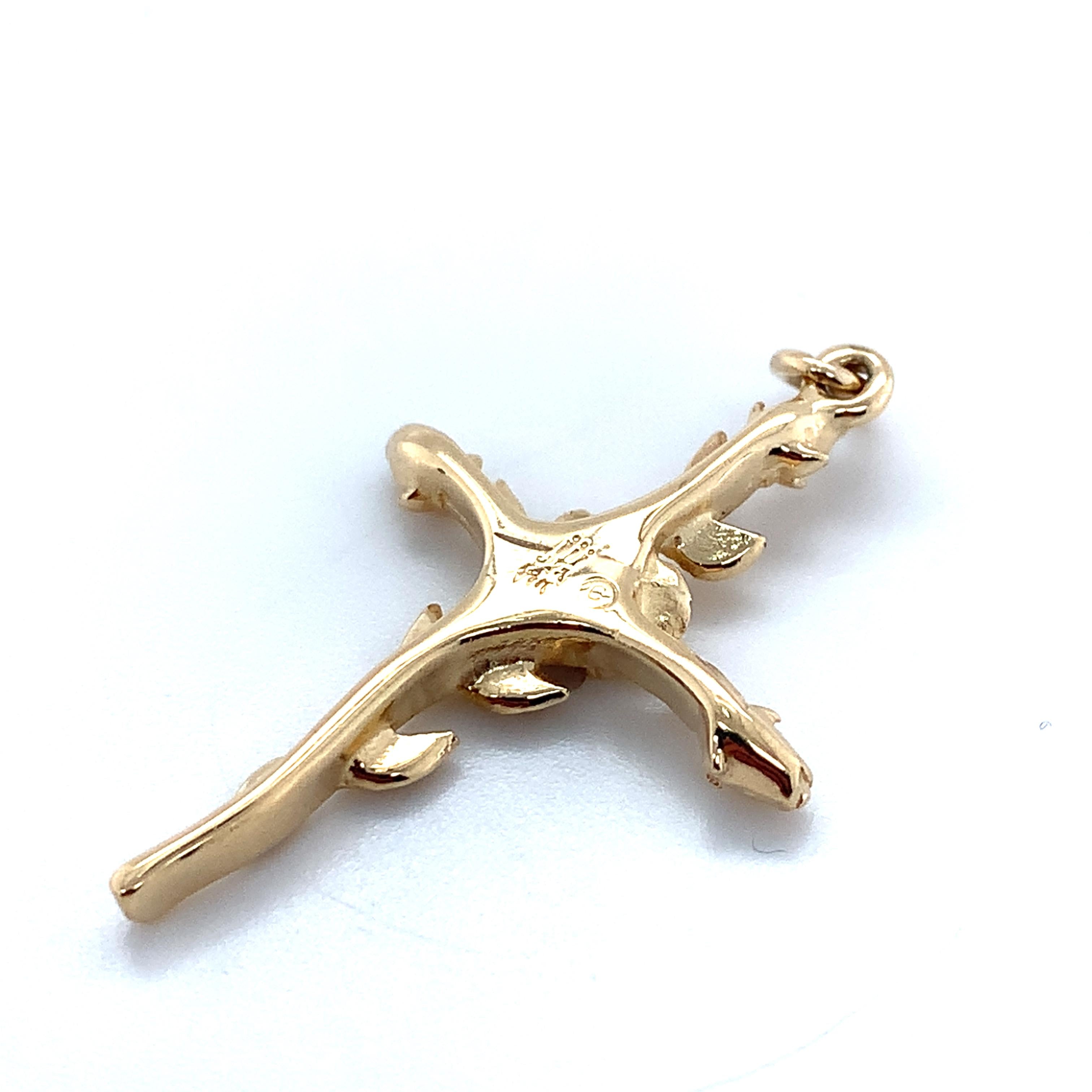 James Avery 14K Yellow Gold Rose Bud Religious Cross Loop Bail Pendant