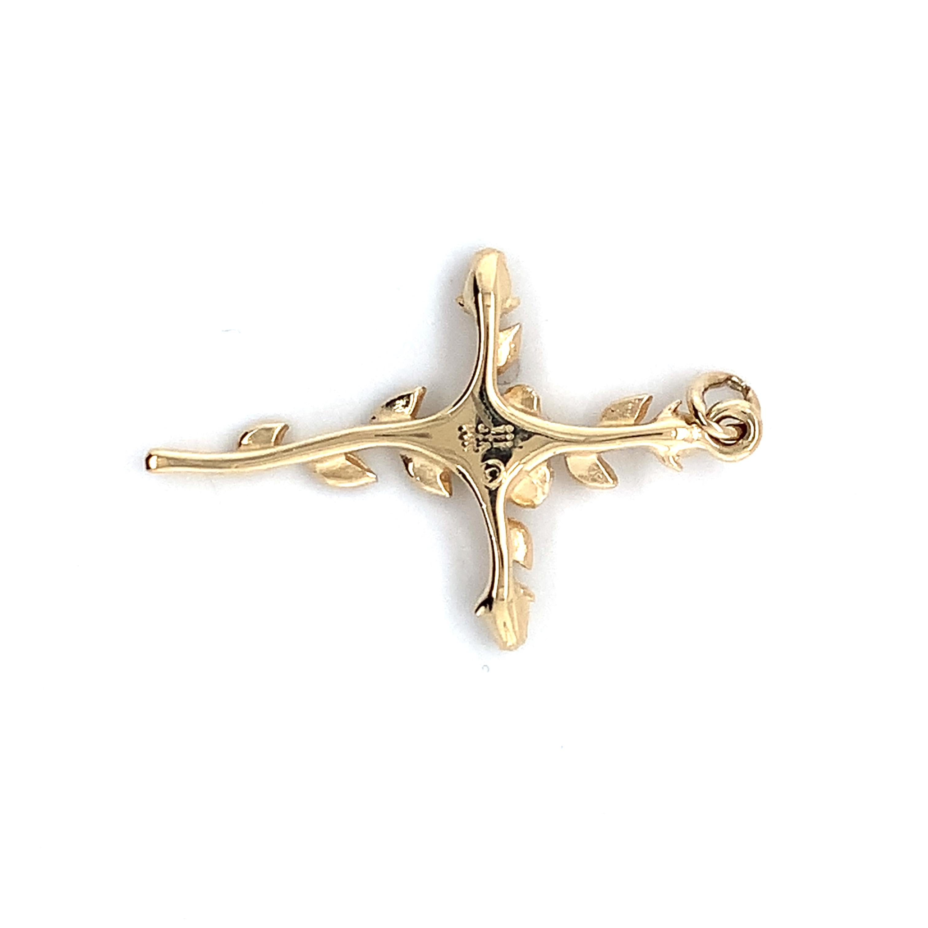 James Avery 14K Yellow Gold Rose Bud Religious Cross Loop Bail Pendant