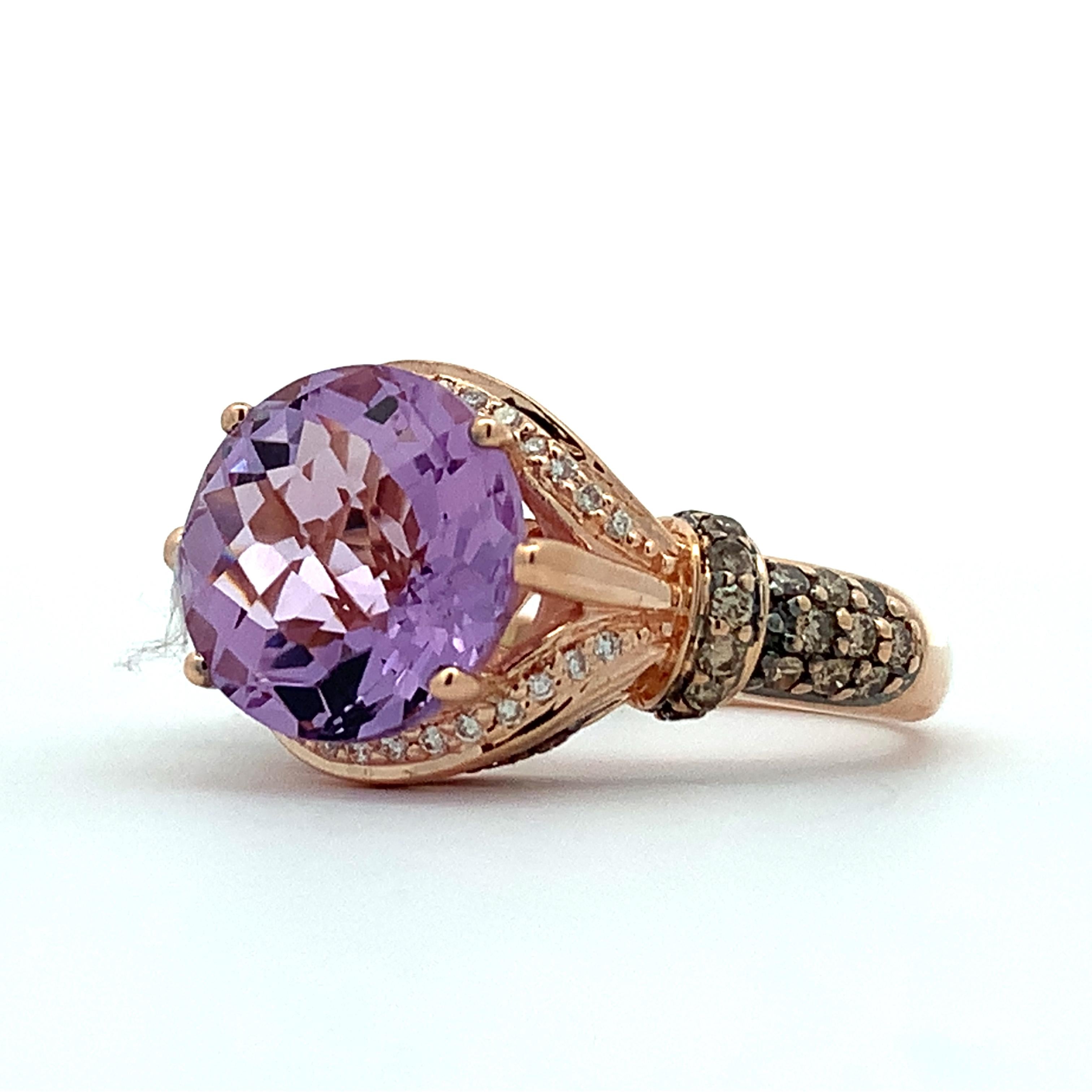 Le Vian 14K Rose Gold Checkboard Amethyst Round Chocolate & Vanilla Diamond Ring