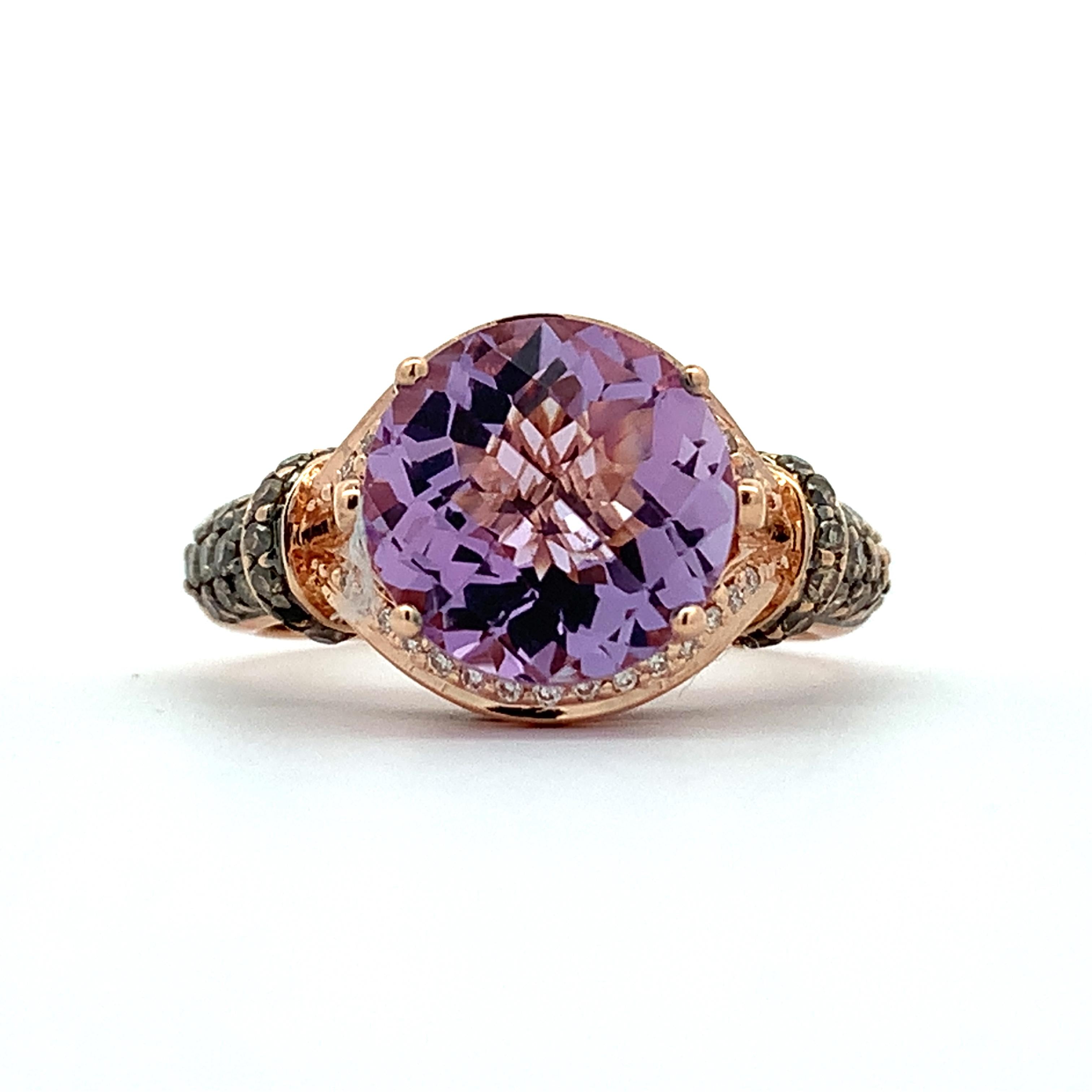 Le Vian 14K Rose Gold Checkboard Amethyst Round Chocolate & Vanilla Diamond Ring