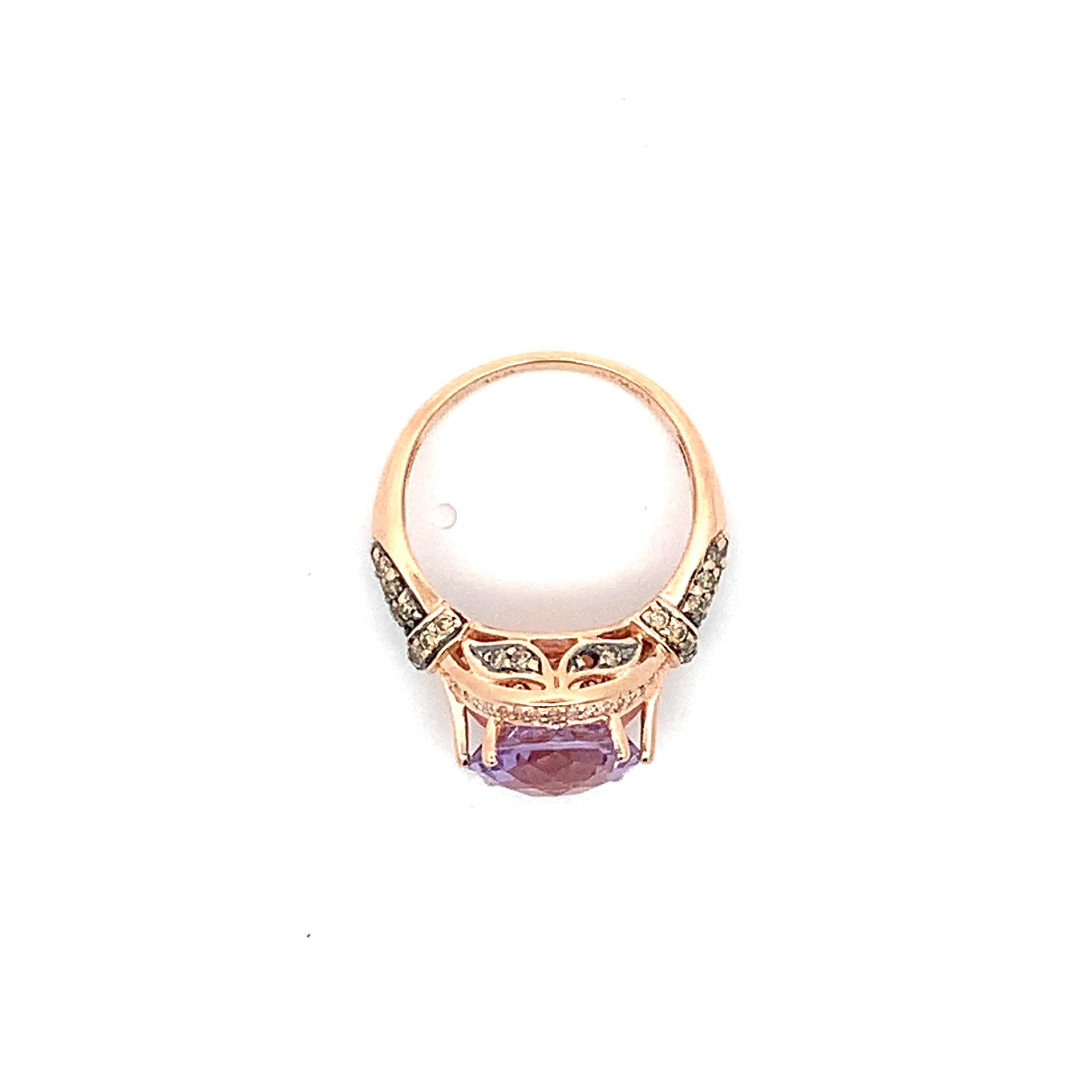 Le Vian 14K Rose Gold Checkboard Amethyst Round Chocolate & Vanilla Diamond Ring