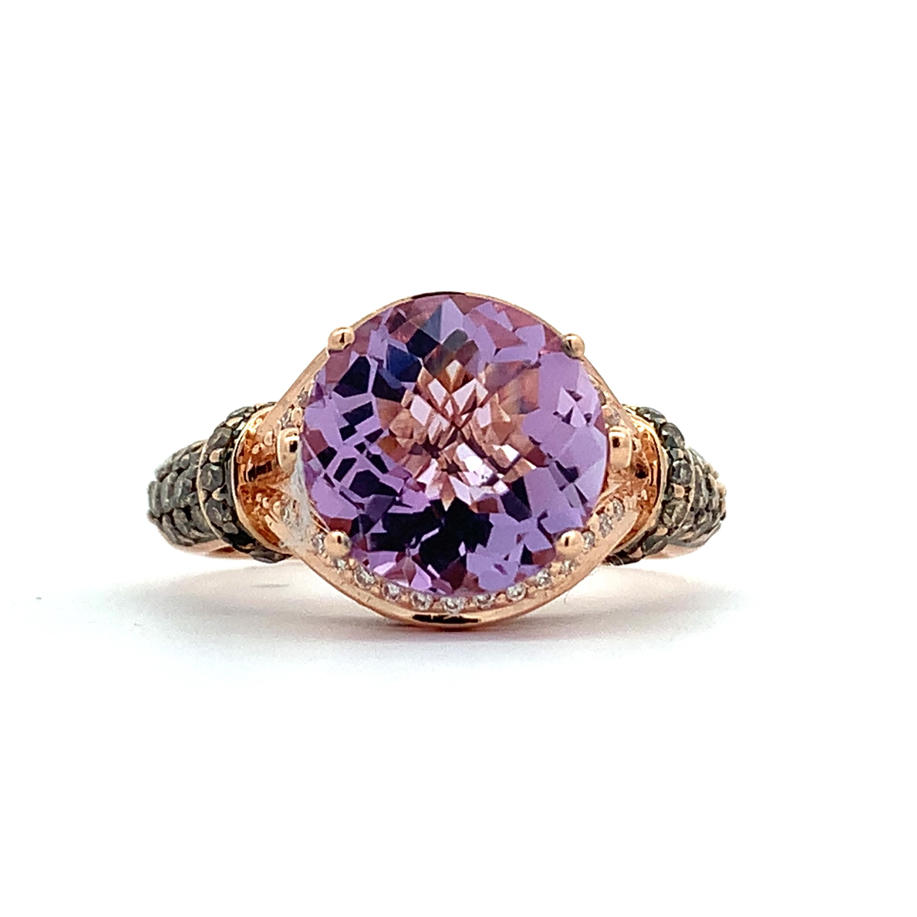 Le Vian 14K Rose Gold Checkboard Amethyst Round Chocolate & Vanilla Diamond Ring