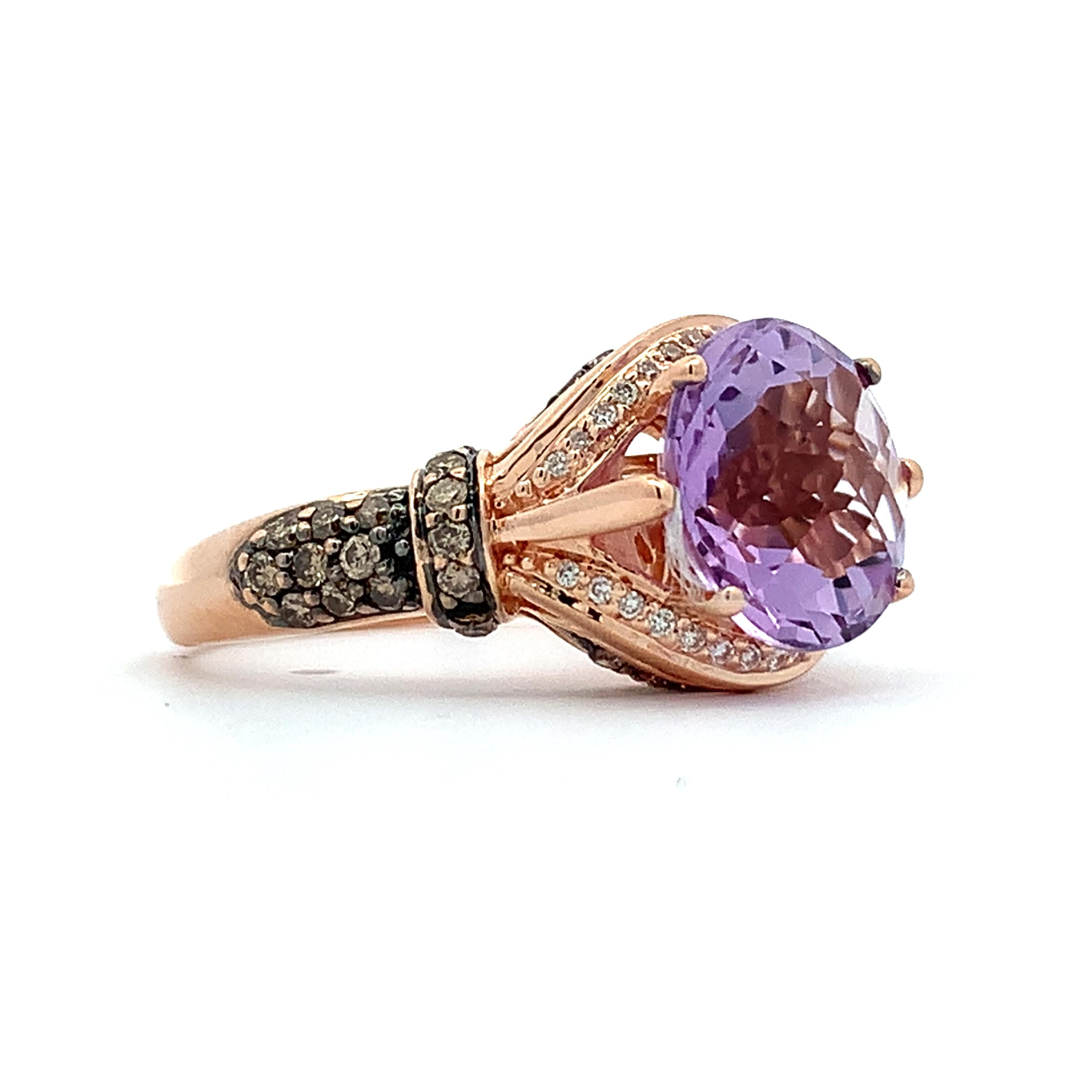 Le Vian 14K Rose Gold Checkboard Amethyst Round Chocolate & Vanilla Diamond Ring