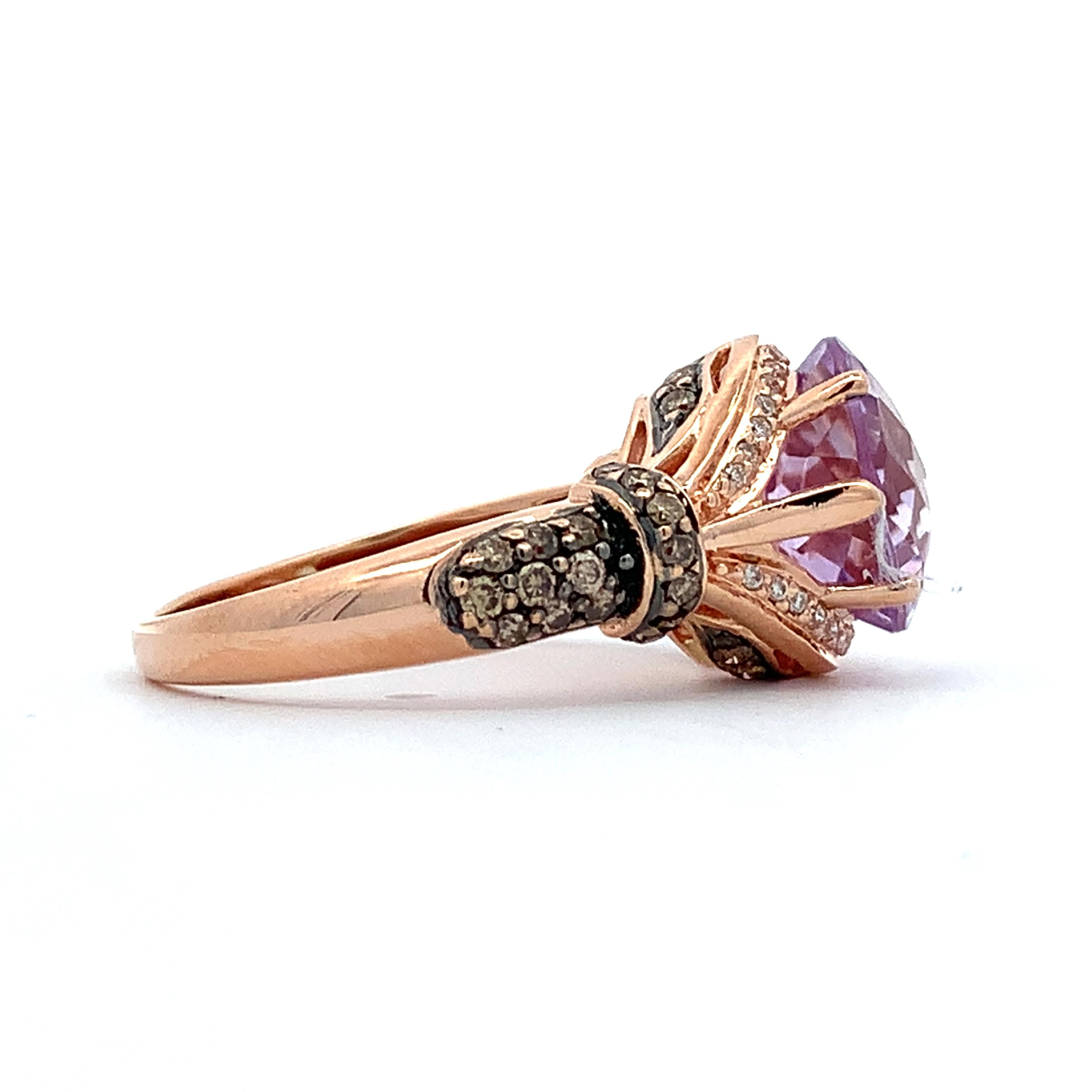 Le Vian 14K Rose Gold Checkboard Amethyst Round Chocolate & Vanilla Diamond Ring