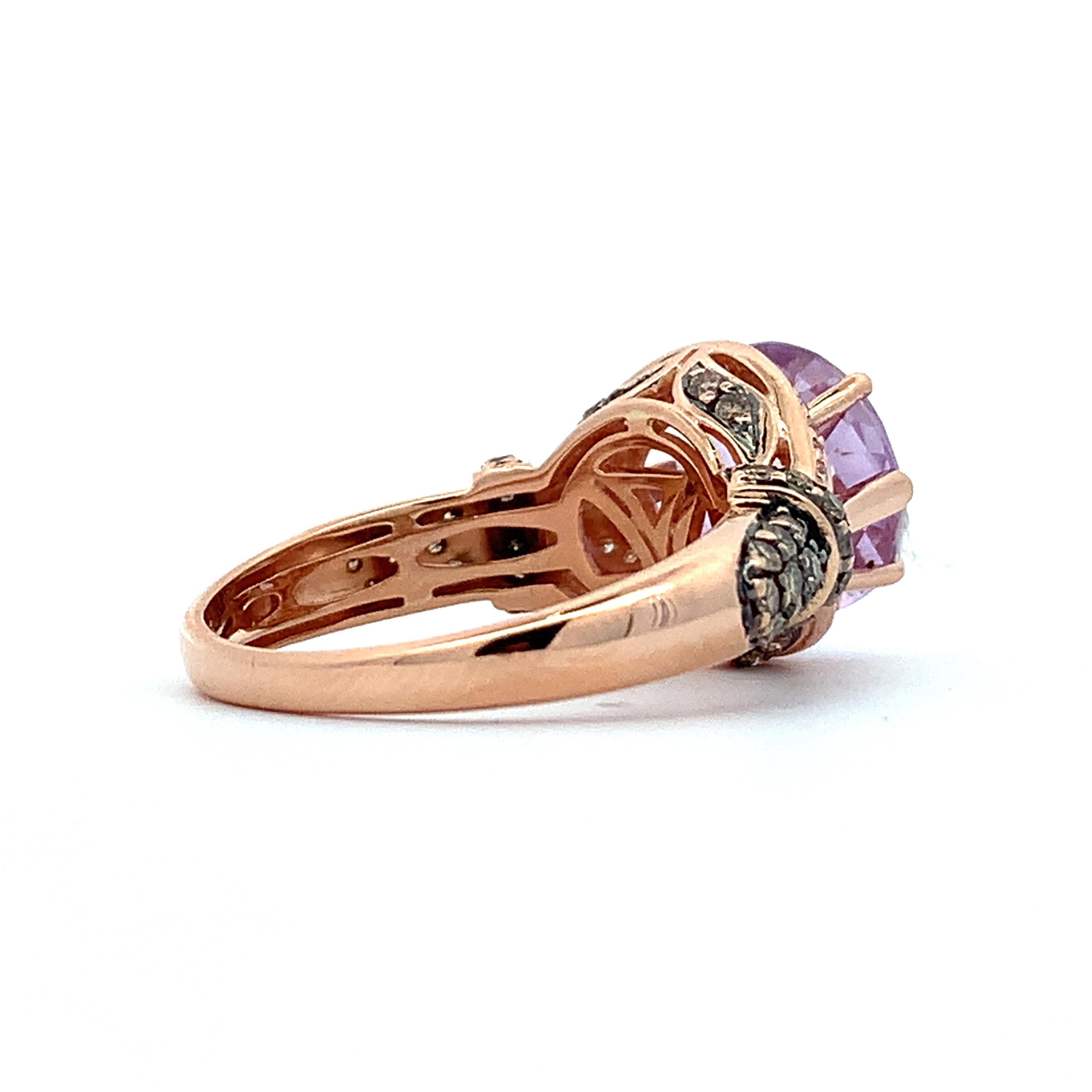 Le Vian 14K Rose Gold Checkboard Amethyst Round Chocolate & Vanilla Diamond Ring