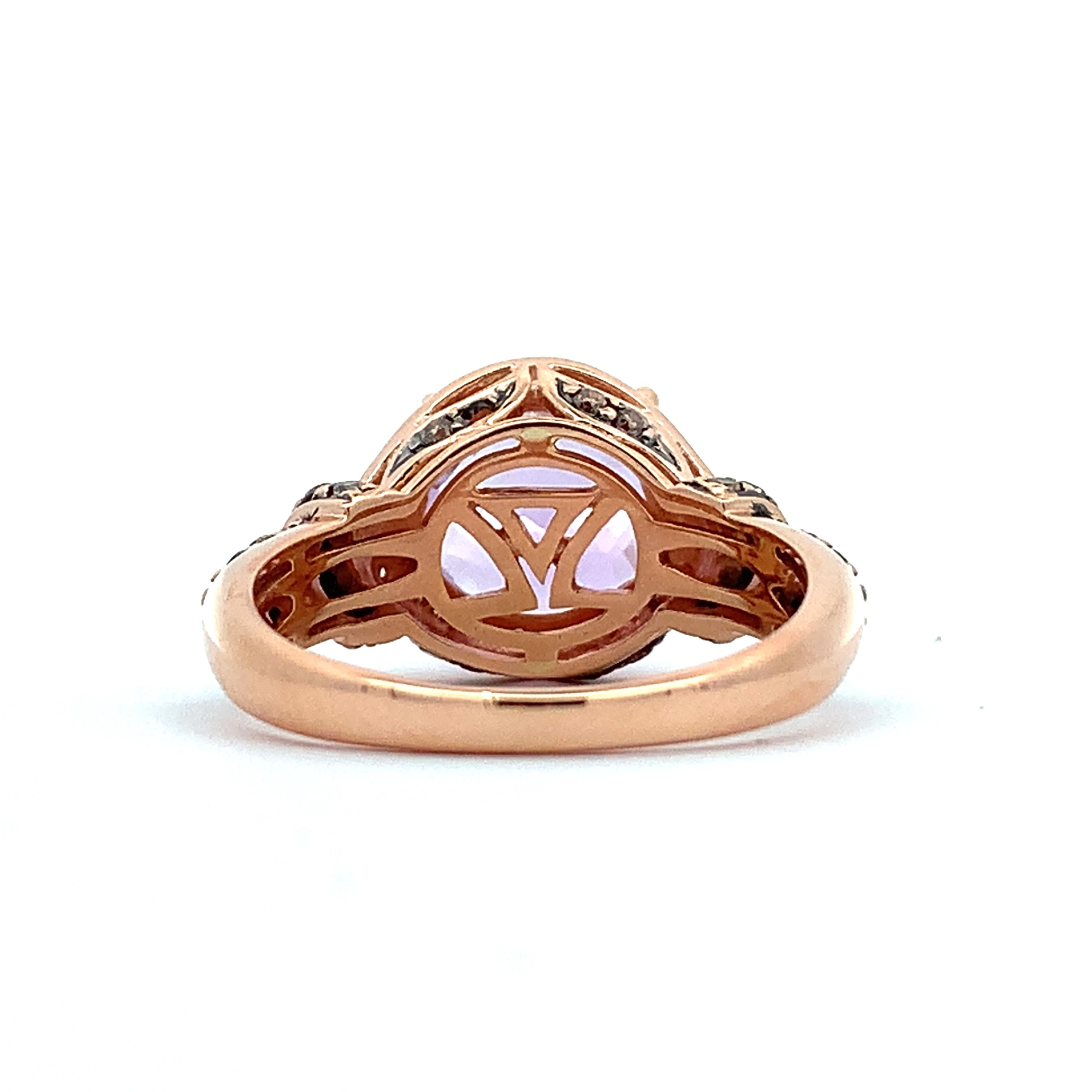 Le Vian 14K Rose Gold Checkboard Amethyst Round Chocolate & Vanilla Diamond Ring