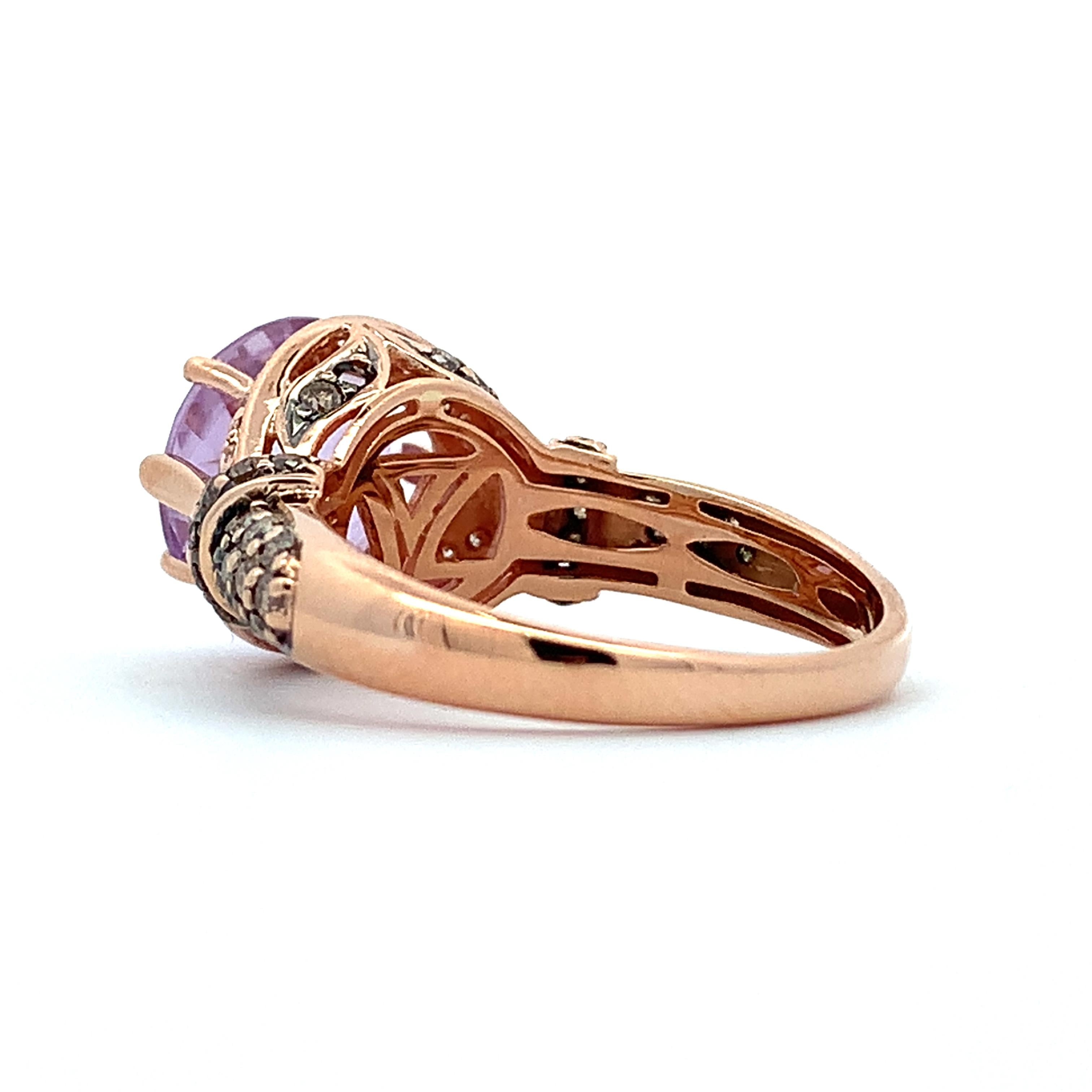 Le Vian 14K Rose Gold Checkboard Amethyst Round Chocolate & Vanilla Diamond Ring