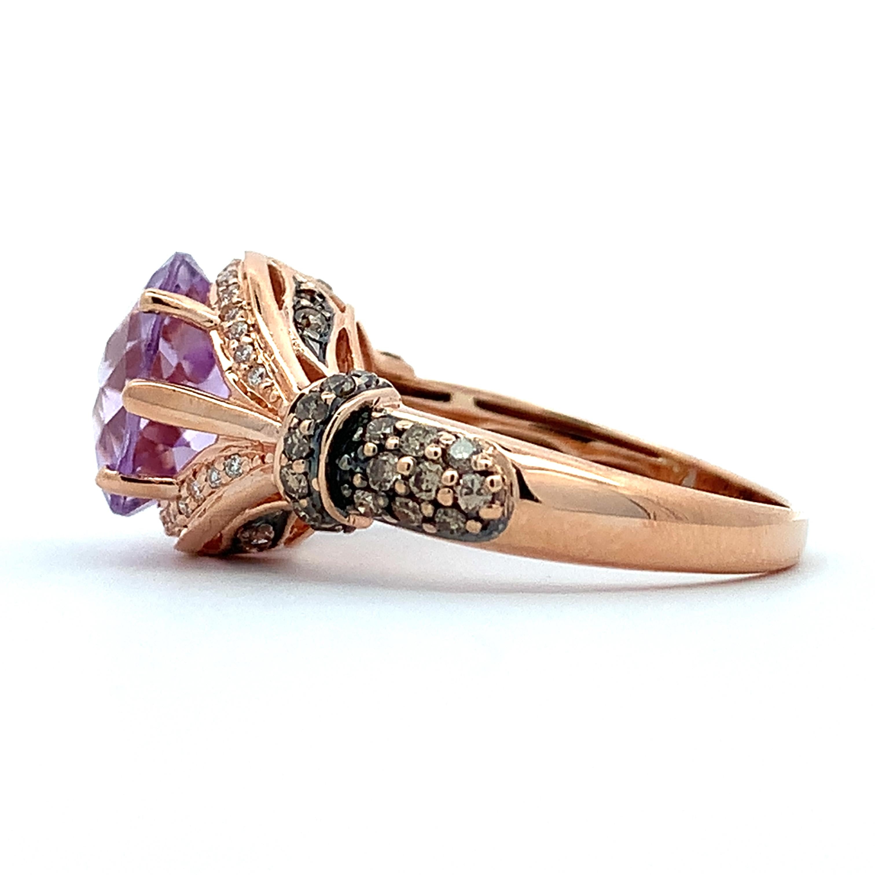 Le Vian 14K Rose Gold Checkboard Amethyst Round Chocolate & Vanilla Diamond Ring