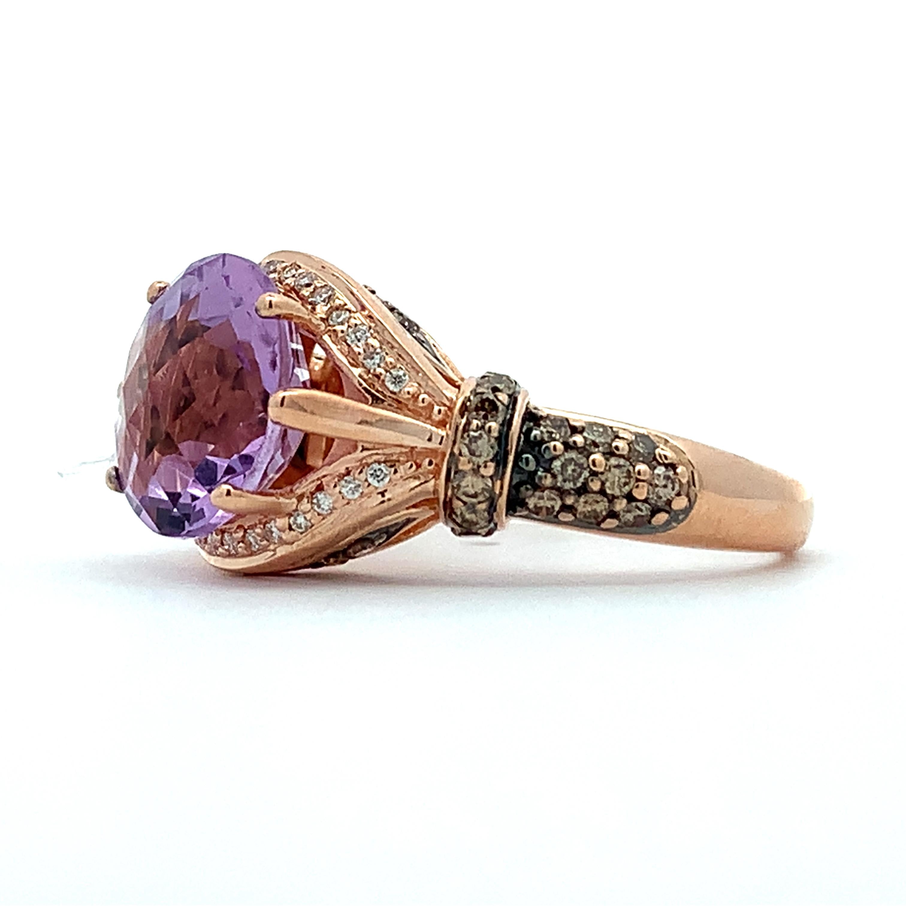 Le Vian 14K Rose Gold Checkboard Amethyst Round Chocolate & Vanilla Diamond Ring