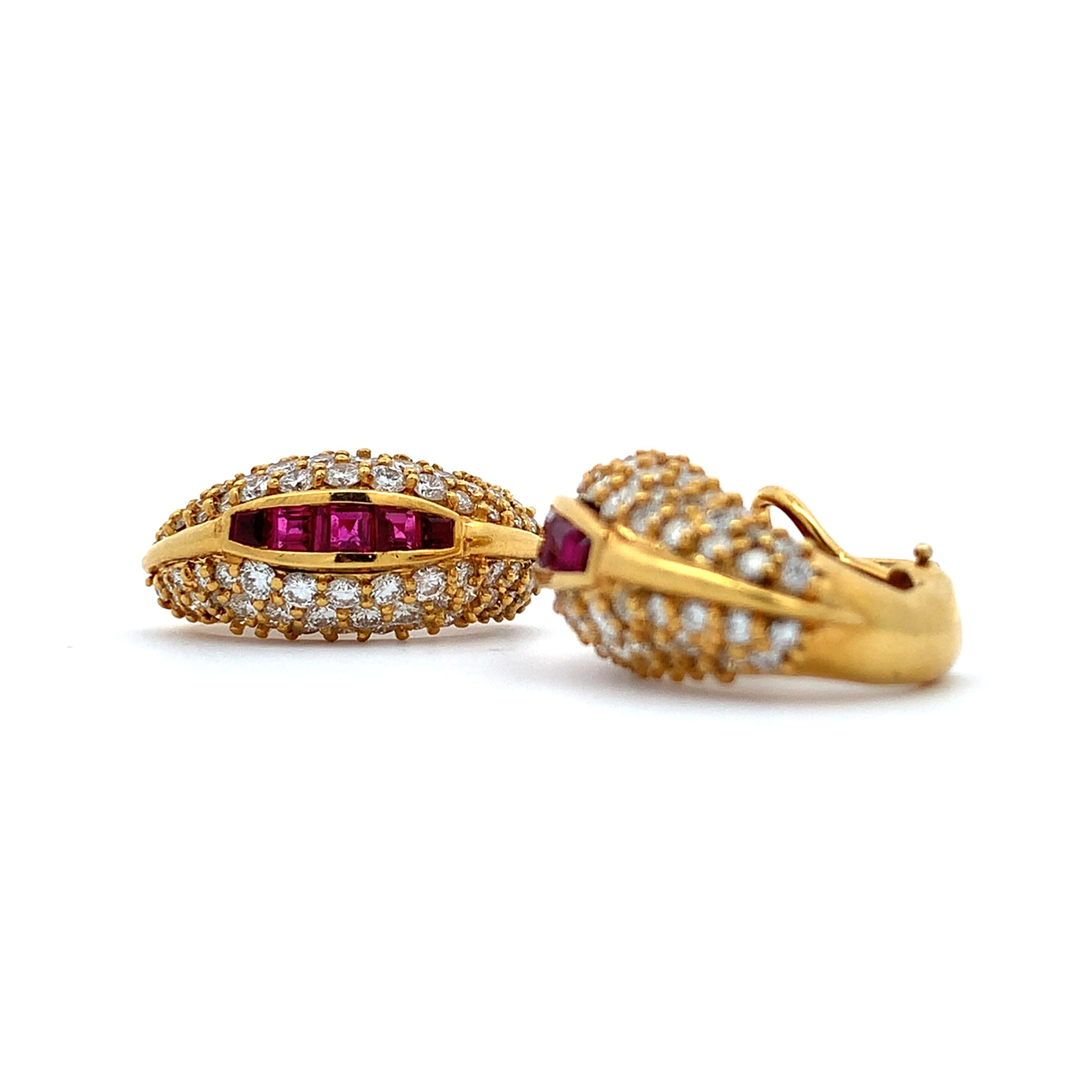 Hammerman Brothers 18K Yellow Gold Ruby & 4.4CTW Diamond Huggie Earrings