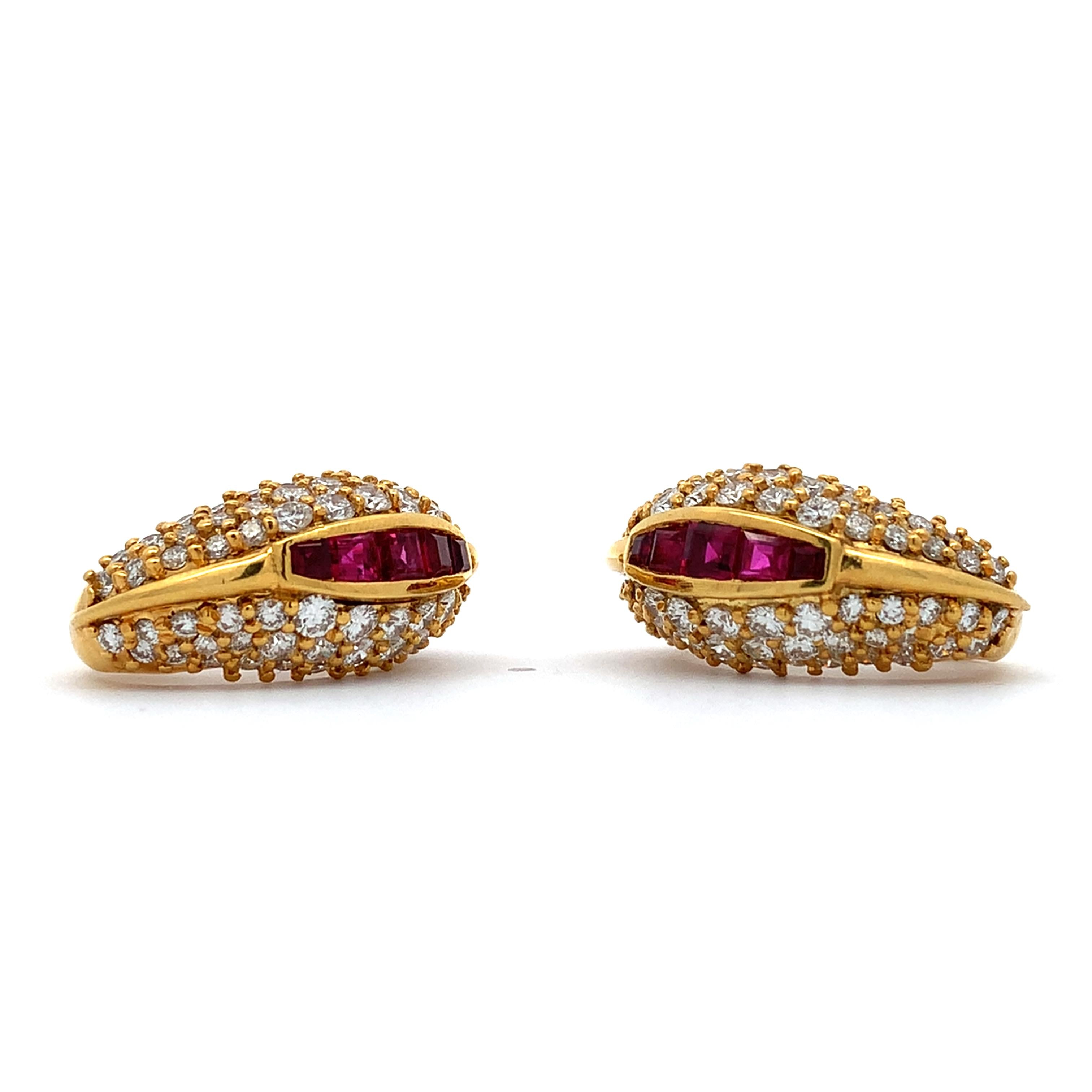 Hammerman Brothers 18K Yellow Gold Ruby & 4.4CTW Diamond Huggie Earrings