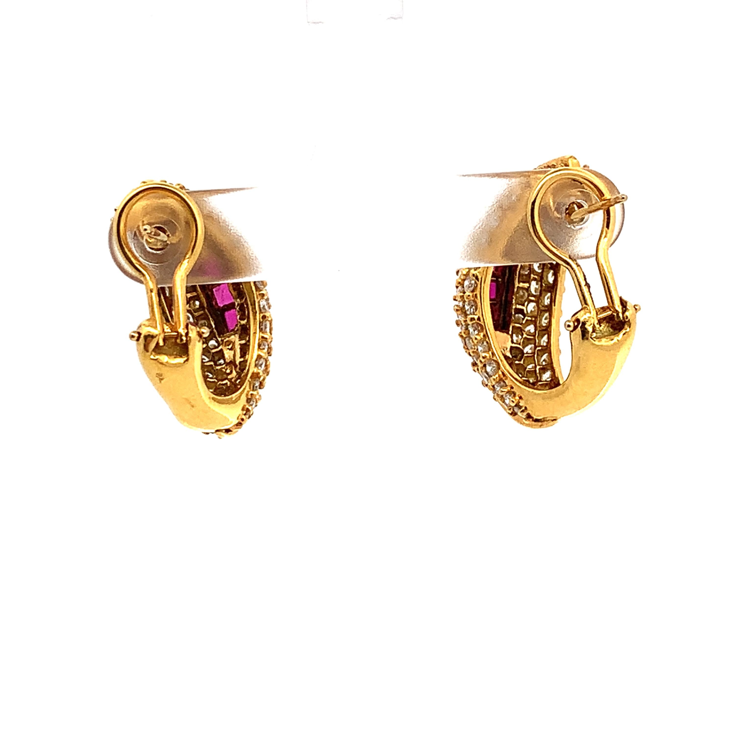 Hammerman Brothers 18K Yellow Gold Ruby & 4.4CTW Diamond Huggie Earrings