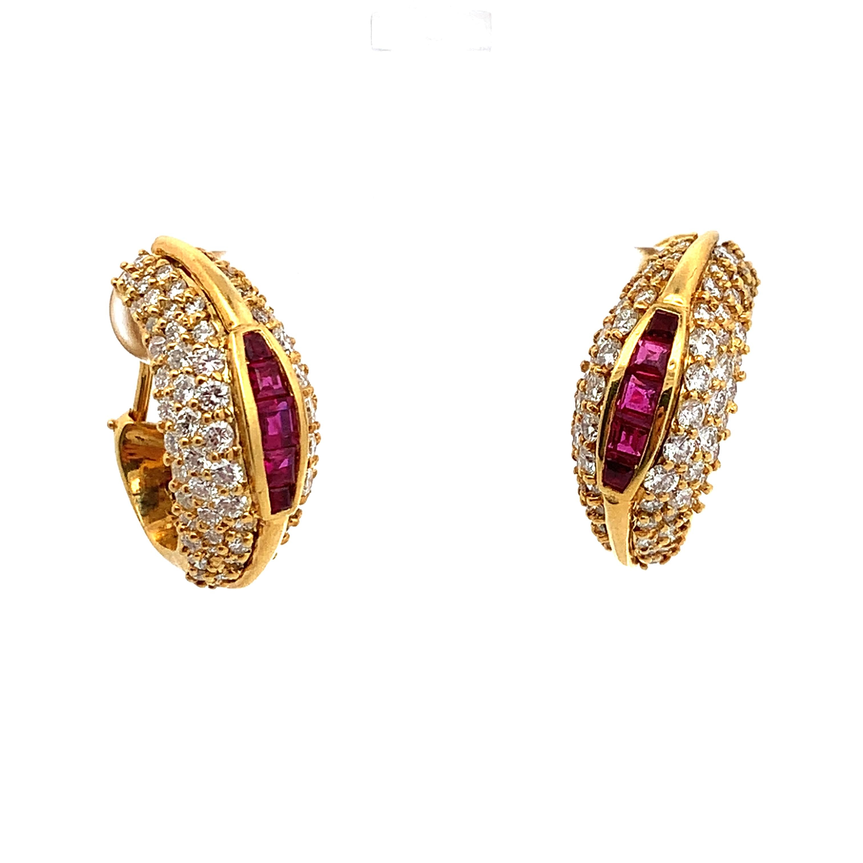 Hammerman Brothers 18K Yellow Gold Ruby & 4.4CTW Diamond Huggie Earrings