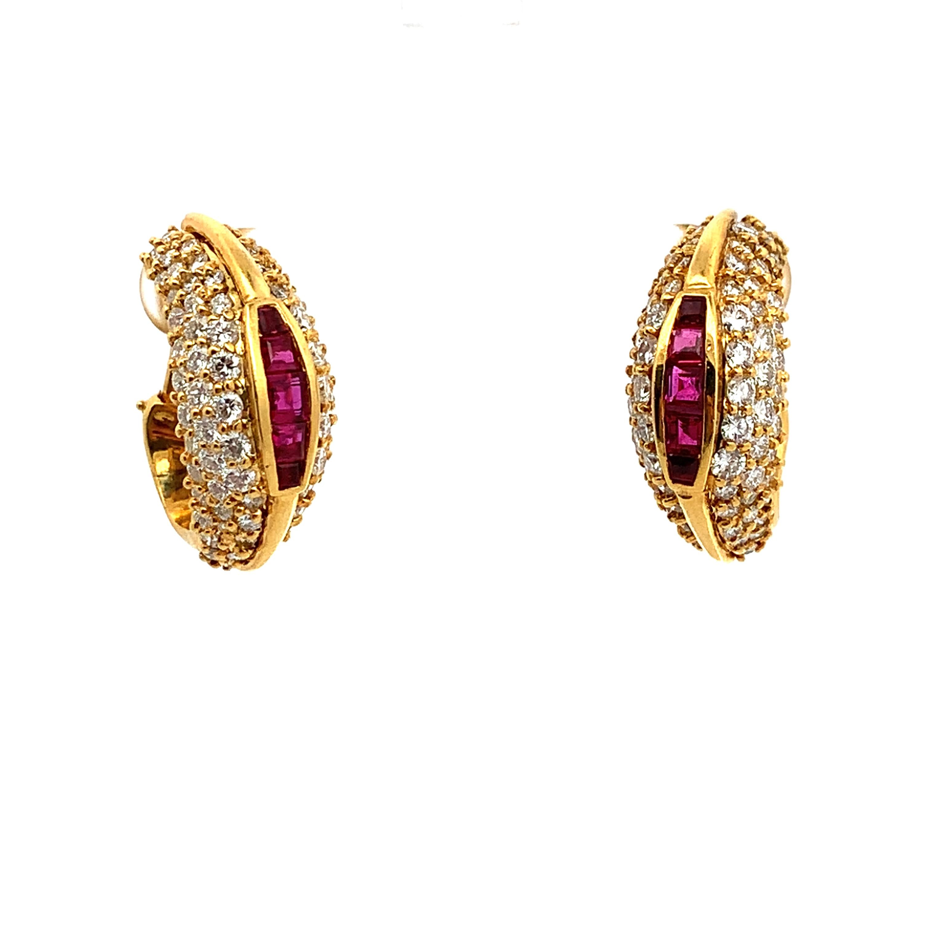 Hammerman Brothers 18K Yellow Gold Ruby & 4.4CTW Diamond Huggie Earrings