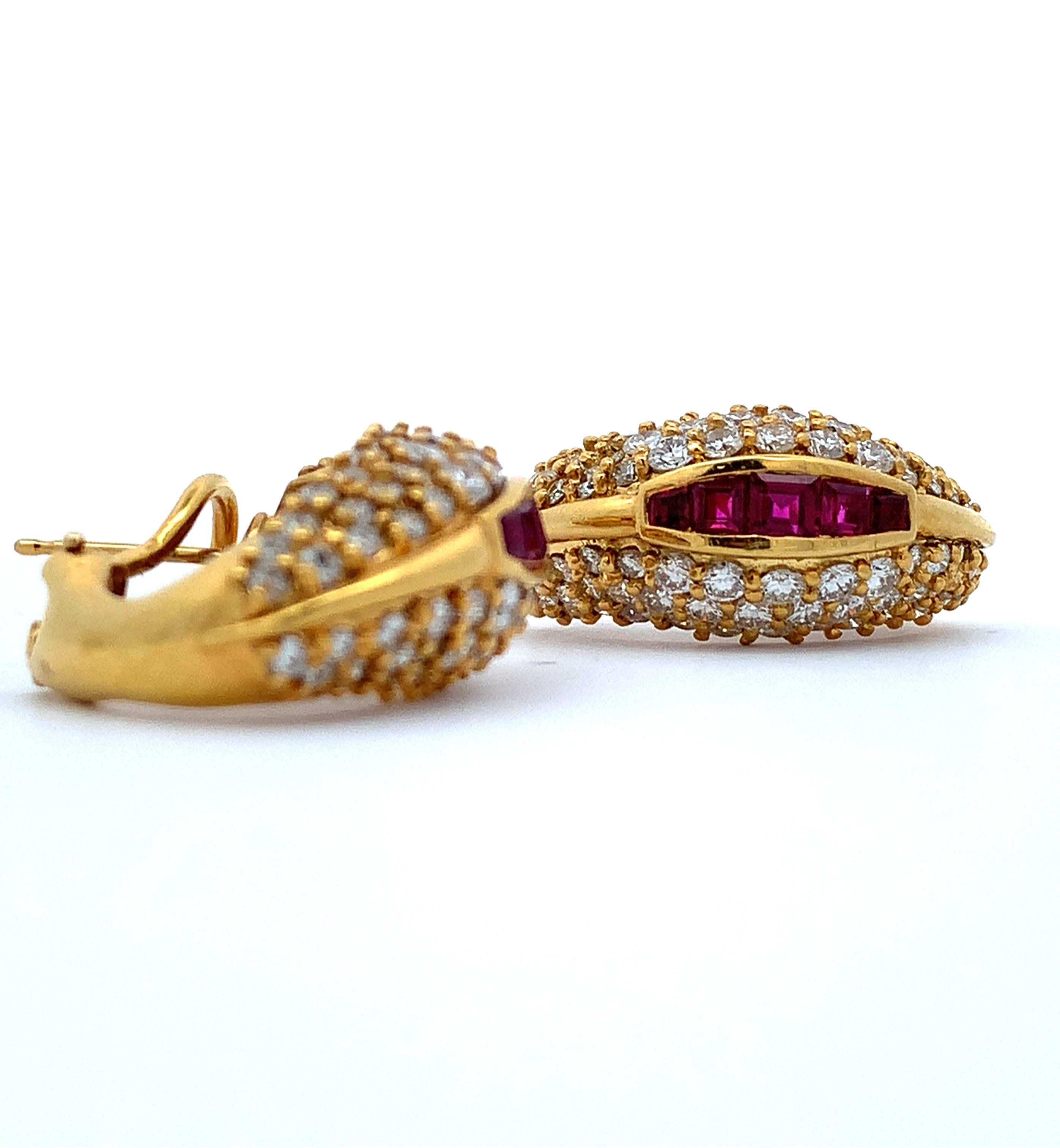Hammerman Brothers 18K Yellow Gold Ruby & 4.4CTW Diamond Huggie Earrings