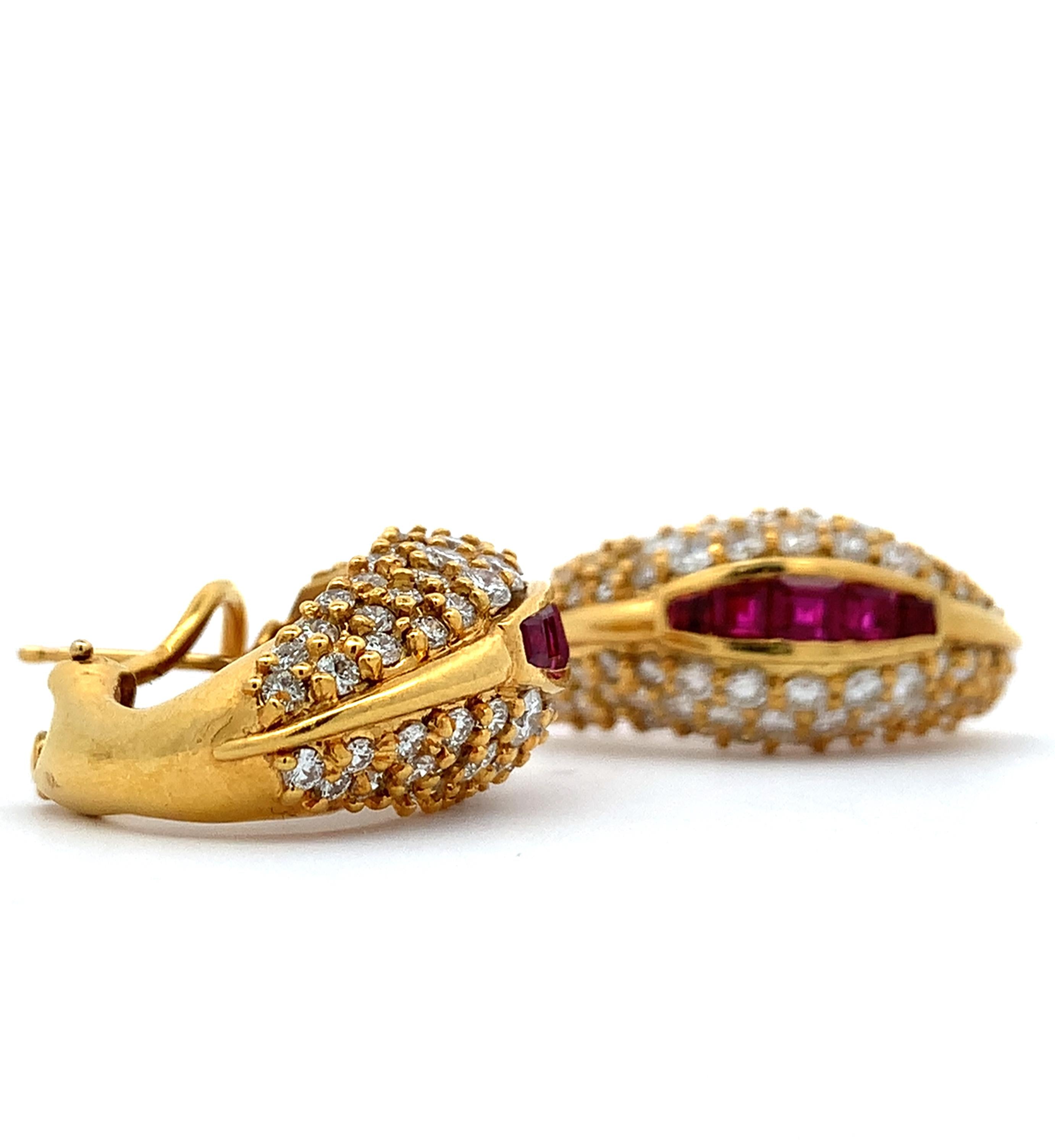 Hammerman Brothers 18K Yellow Gold Ruby & 4.4CTW Diamond Huggie Earrings