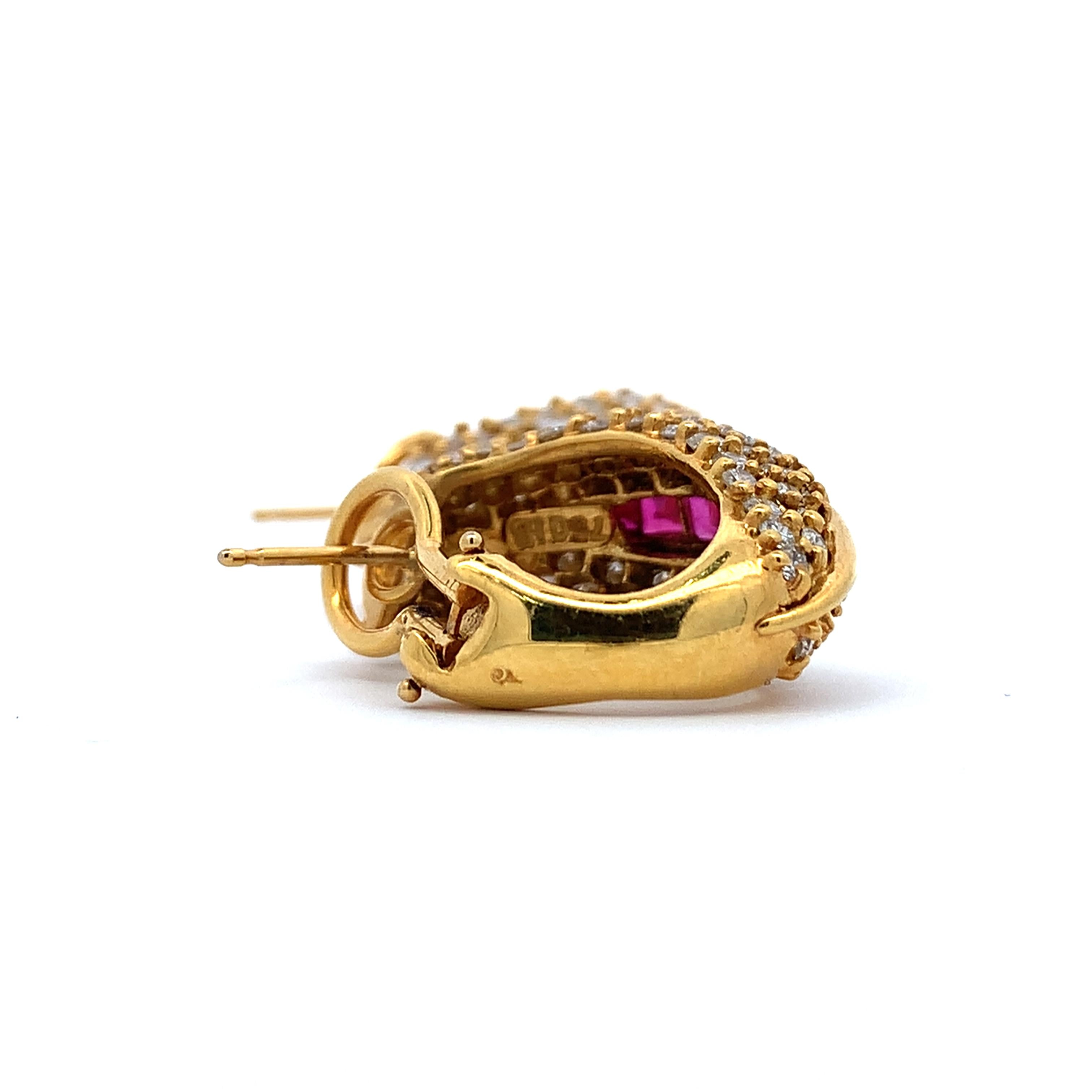 Hammerman Brothers 18K Yellow Gold Ruby & 4.4CTW Diamond Huggie Earrings