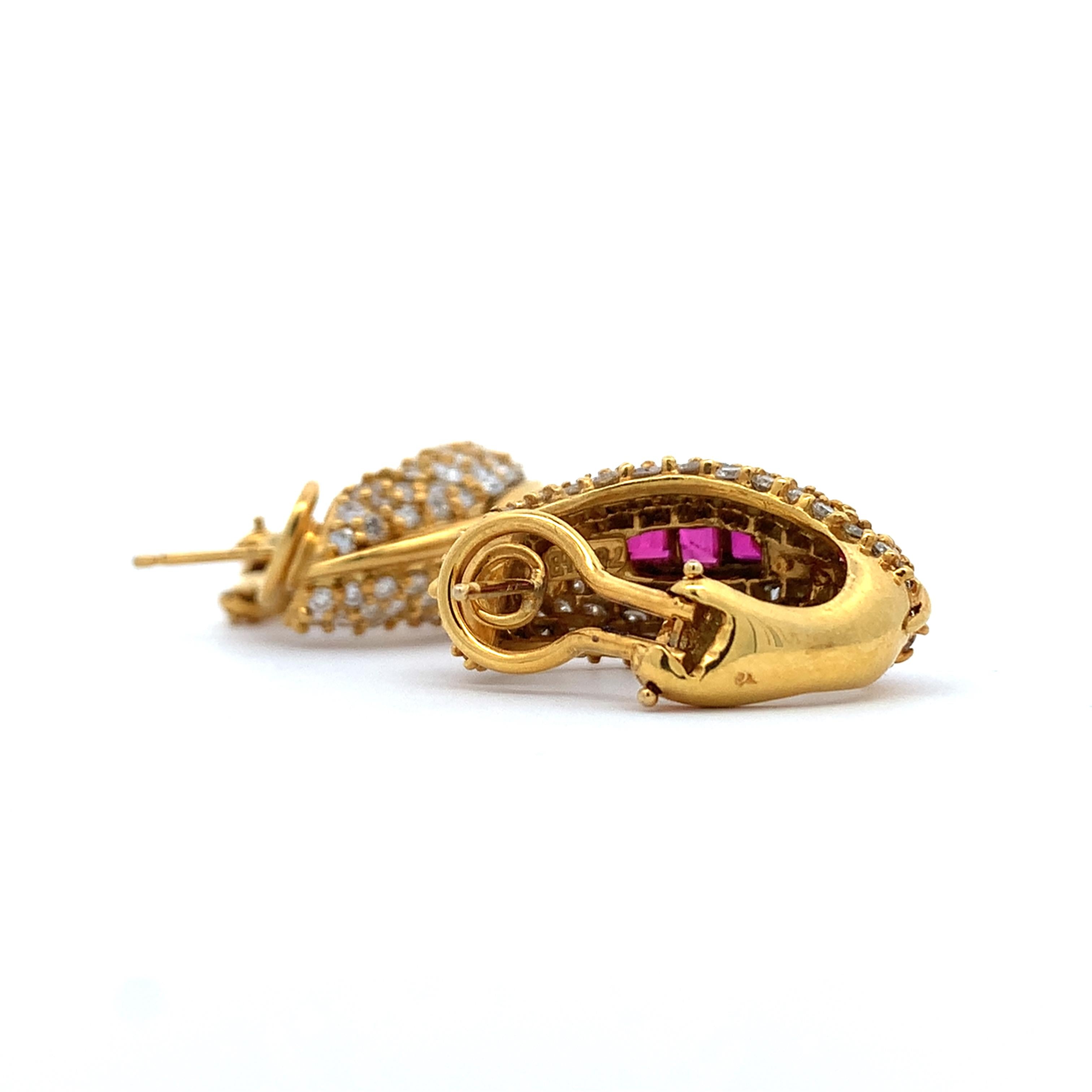 Hammerman Brothers 18K Yellow Gold Ruby & 4.4CTW Diamond Huggie Earrings