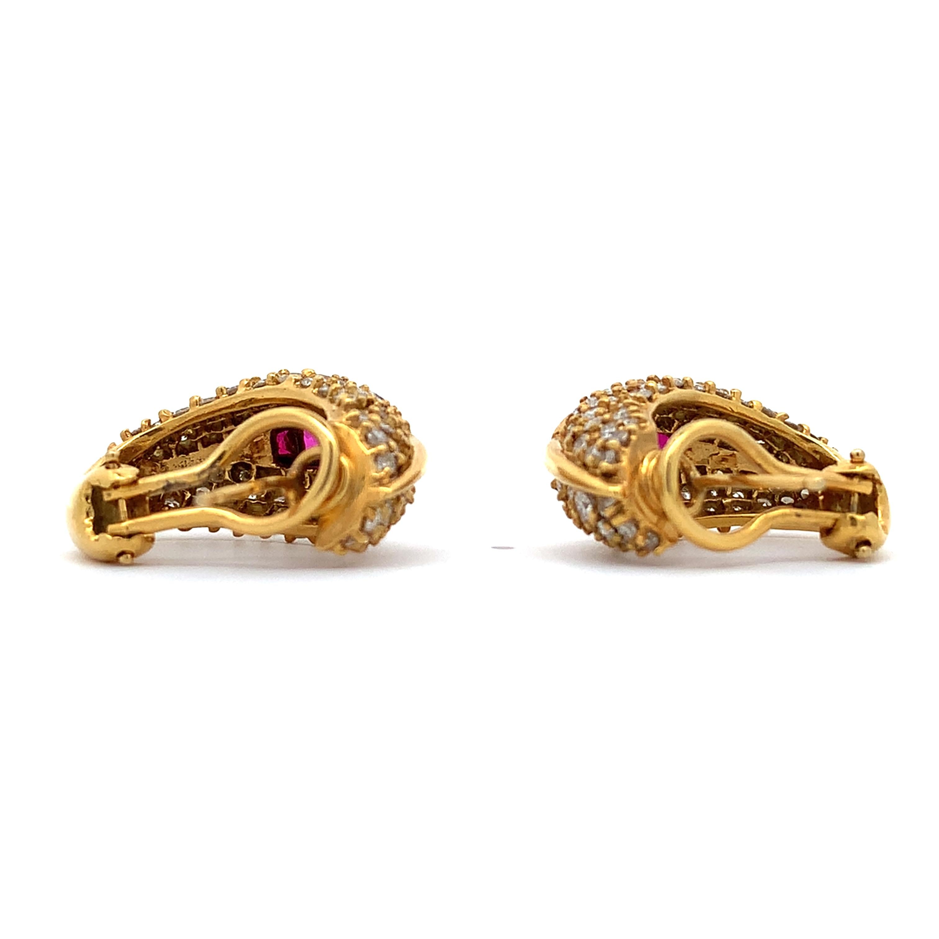 Hammerman Brothers 18K Yellow Gold Ruby & 4.4CTW Diamond Huggie Earrings
