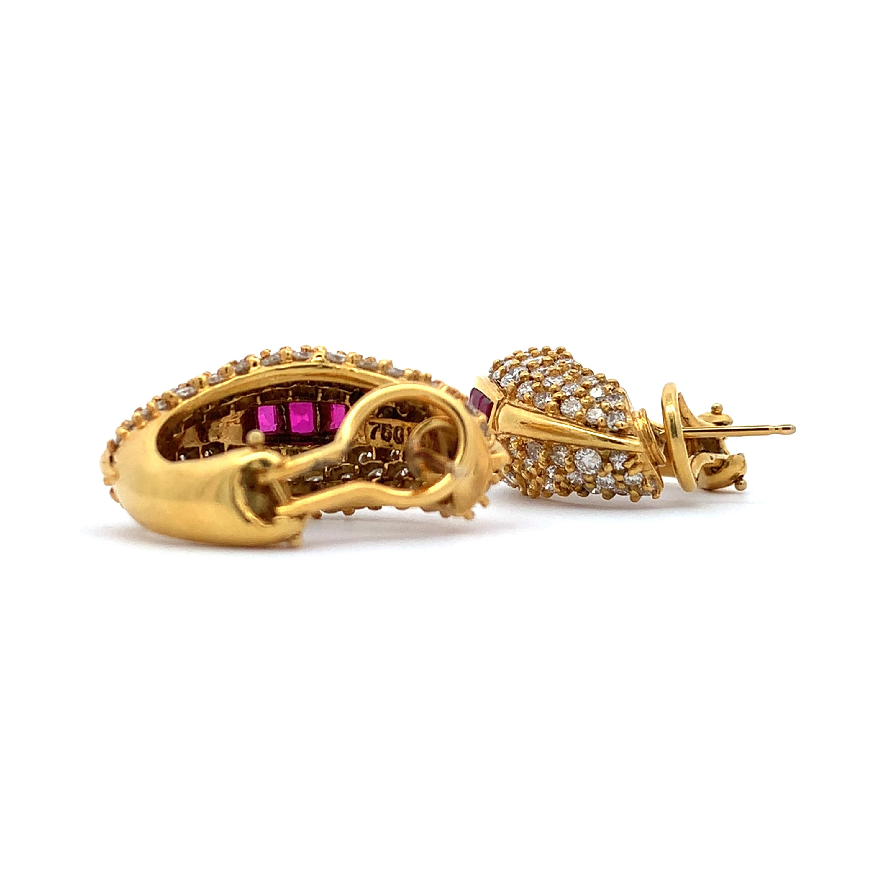 Hammerman Brothers 18K Yellow Gold Ruby & 4.4CTW Diamond Huggie Earrings