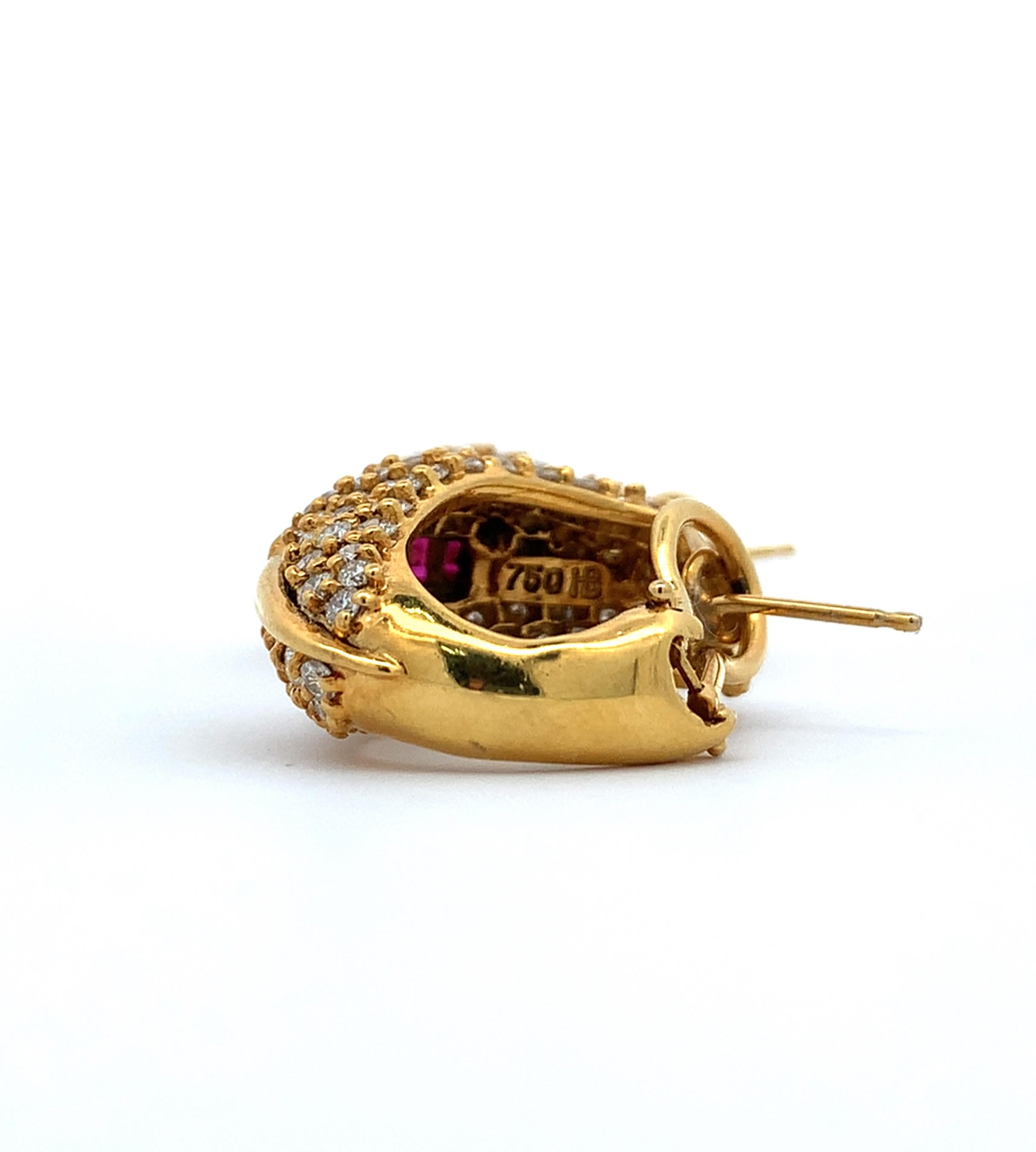 Hammerman Brothers 18K Yellow Gold Ruby & 4.4CTW Diamond Huggie Earrings