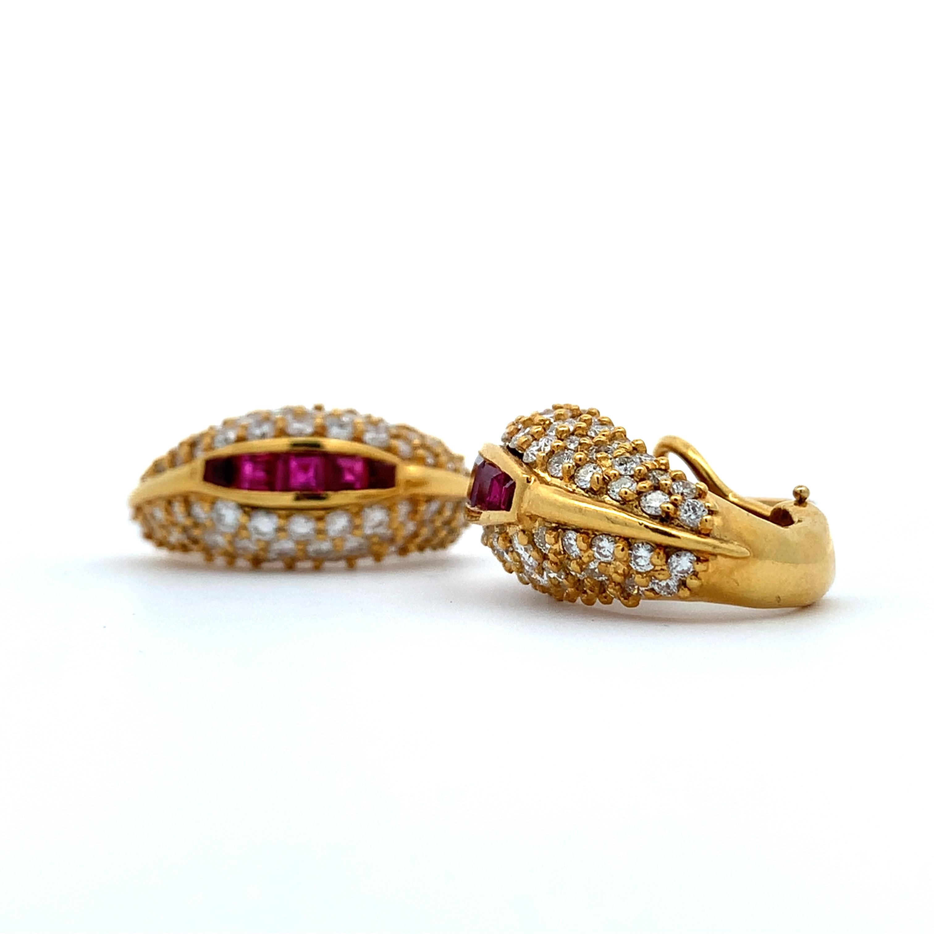 Hammerman Brothers 18K Yellow Gold Ruby & 4.4CTW Diamond Huggie Earrings