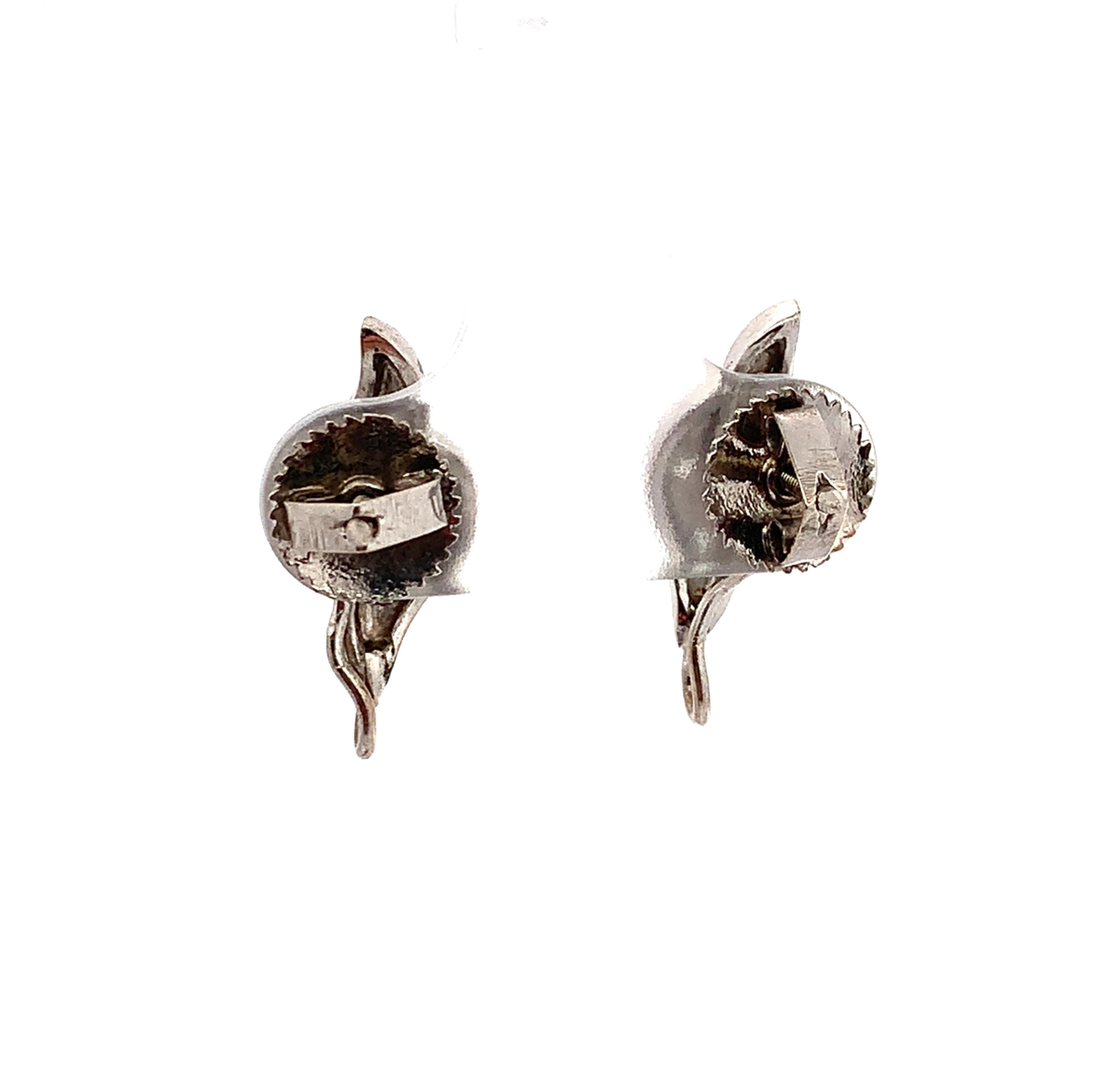 Vintage Platinum Swirl Screw Back Stud Earrings With Single Cut Diamonds