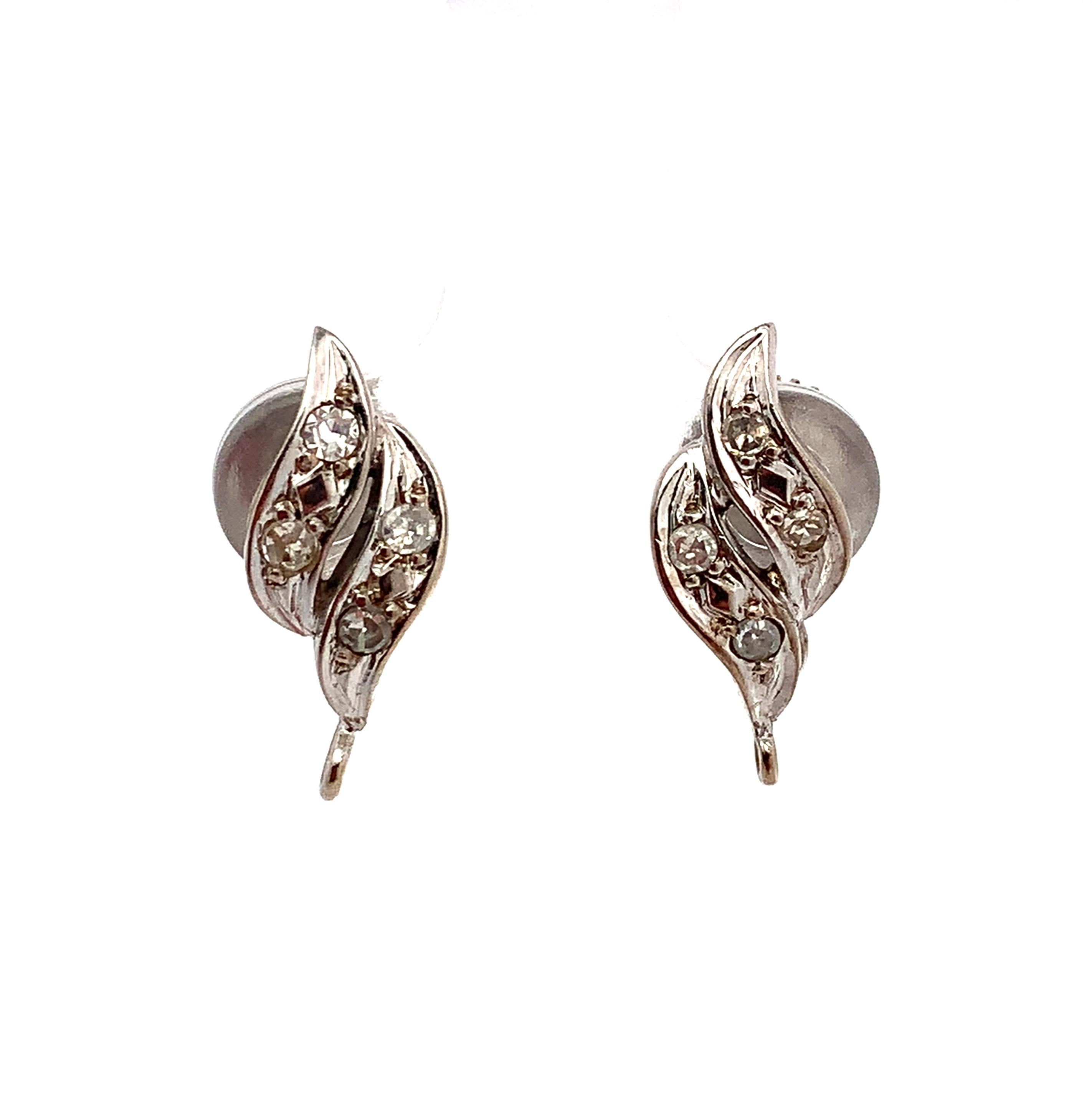 Vintage Platinum Swirl Screw Back Stud Earrings With Single Cut Diamonds