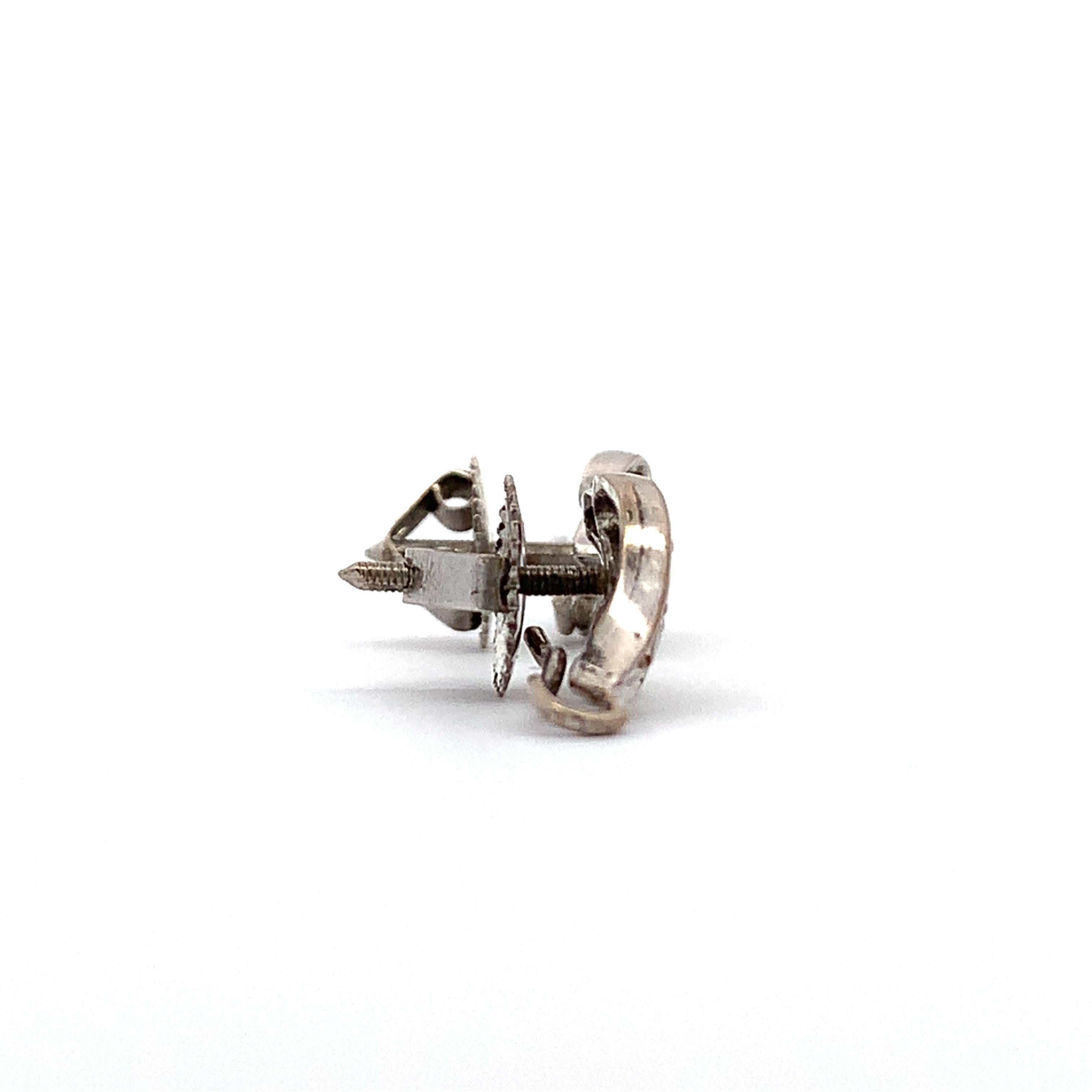 Vintage Platinum Swirl Screw Back Stud Earrings With Single Cut Diamonds