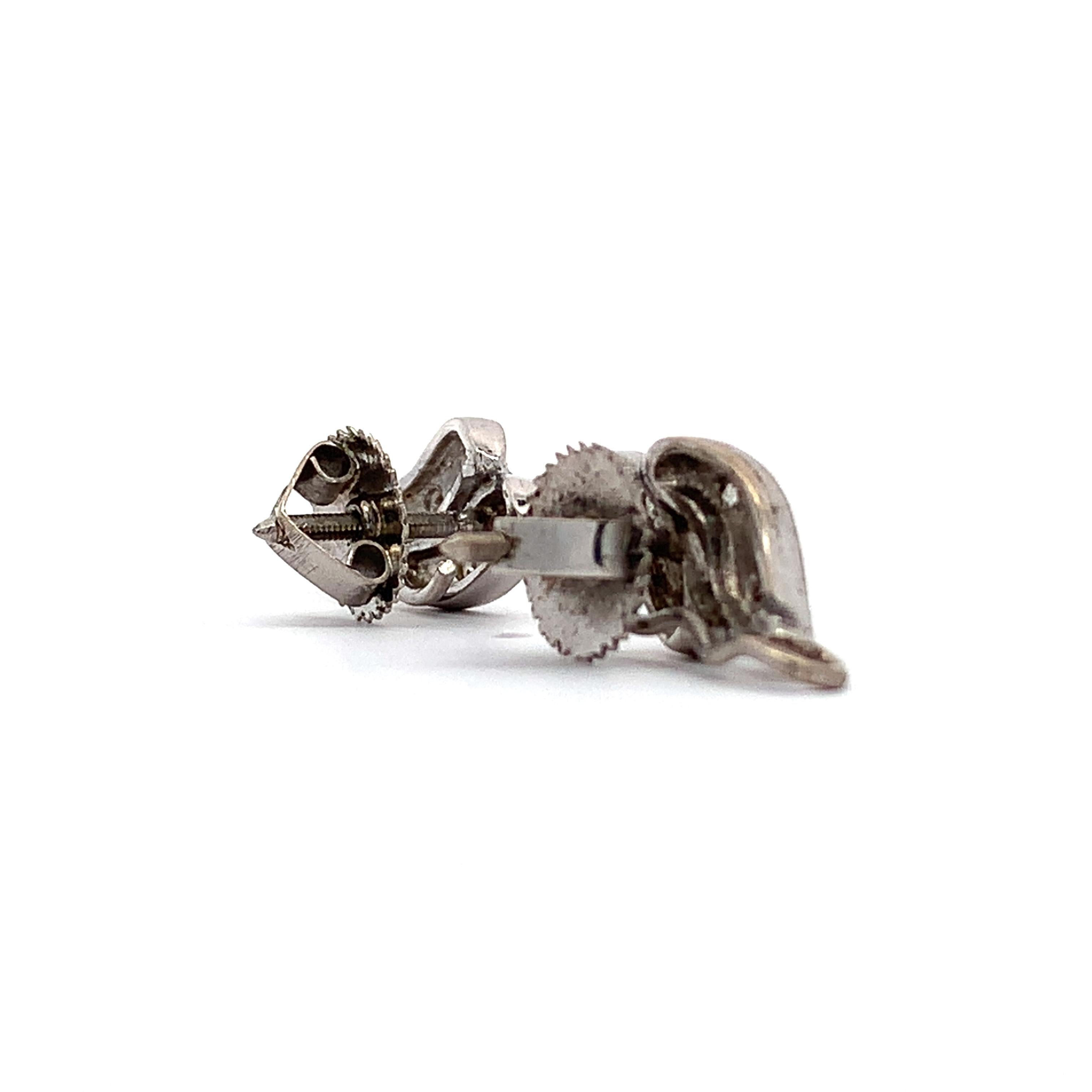 Vintage Platinum Swirl Screw Back Stud Earrings With Single Cut Diamonds