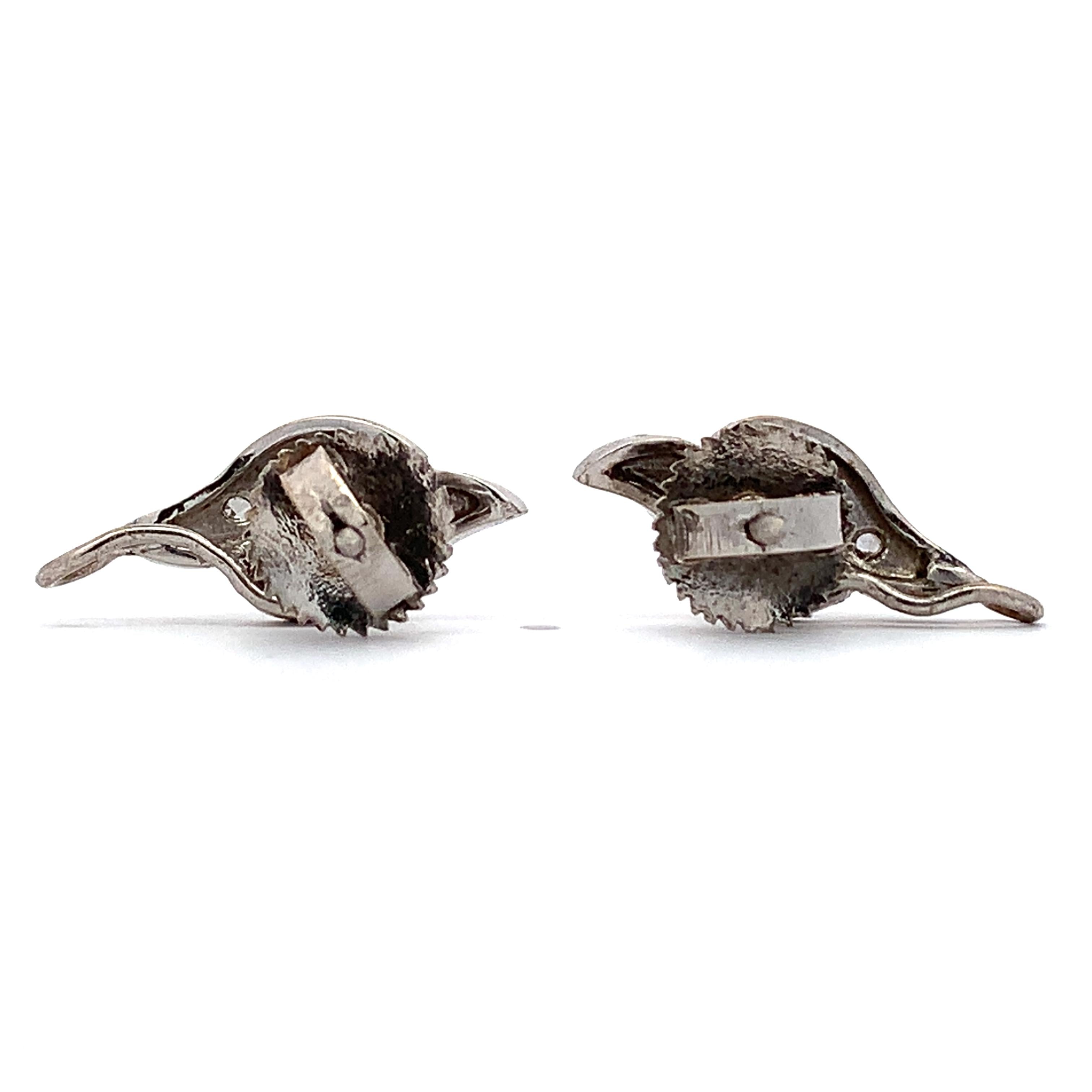 Vintage Platinum Swirl Screw Back Stud Earrings With Single Cut Diamonds