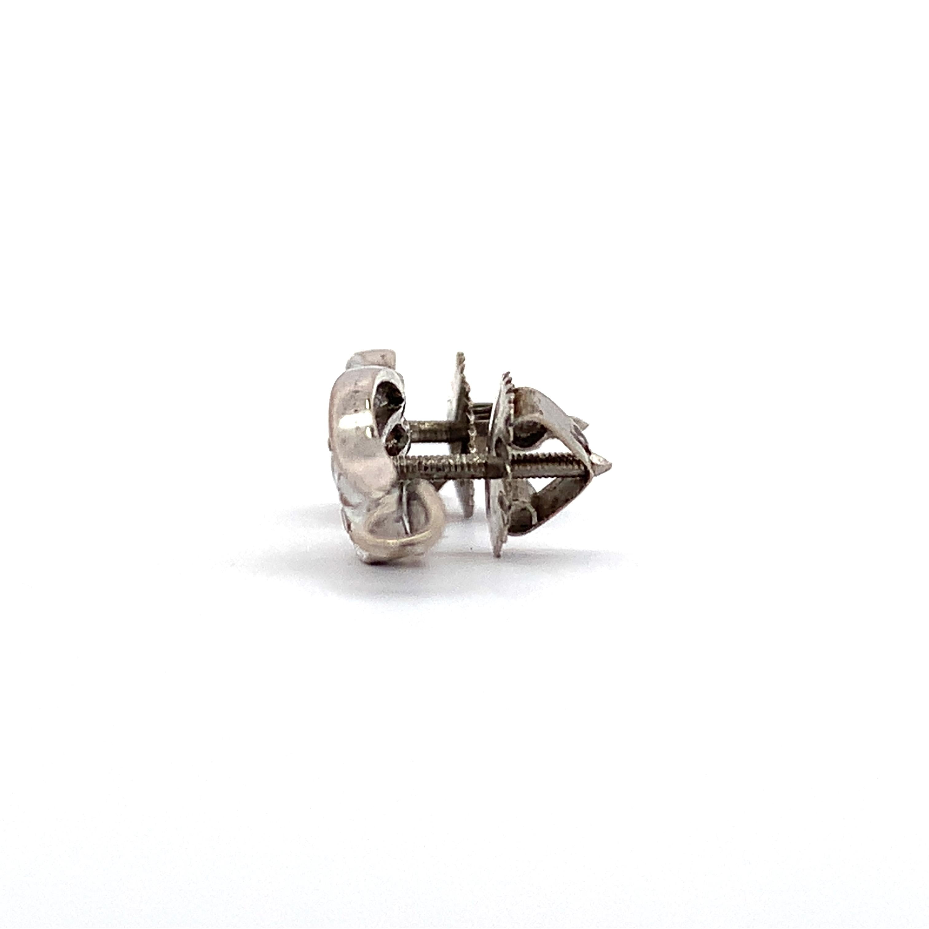 Vintage Platinum Swirl Screw Back Stud Earrings With Single Cut Diamonds