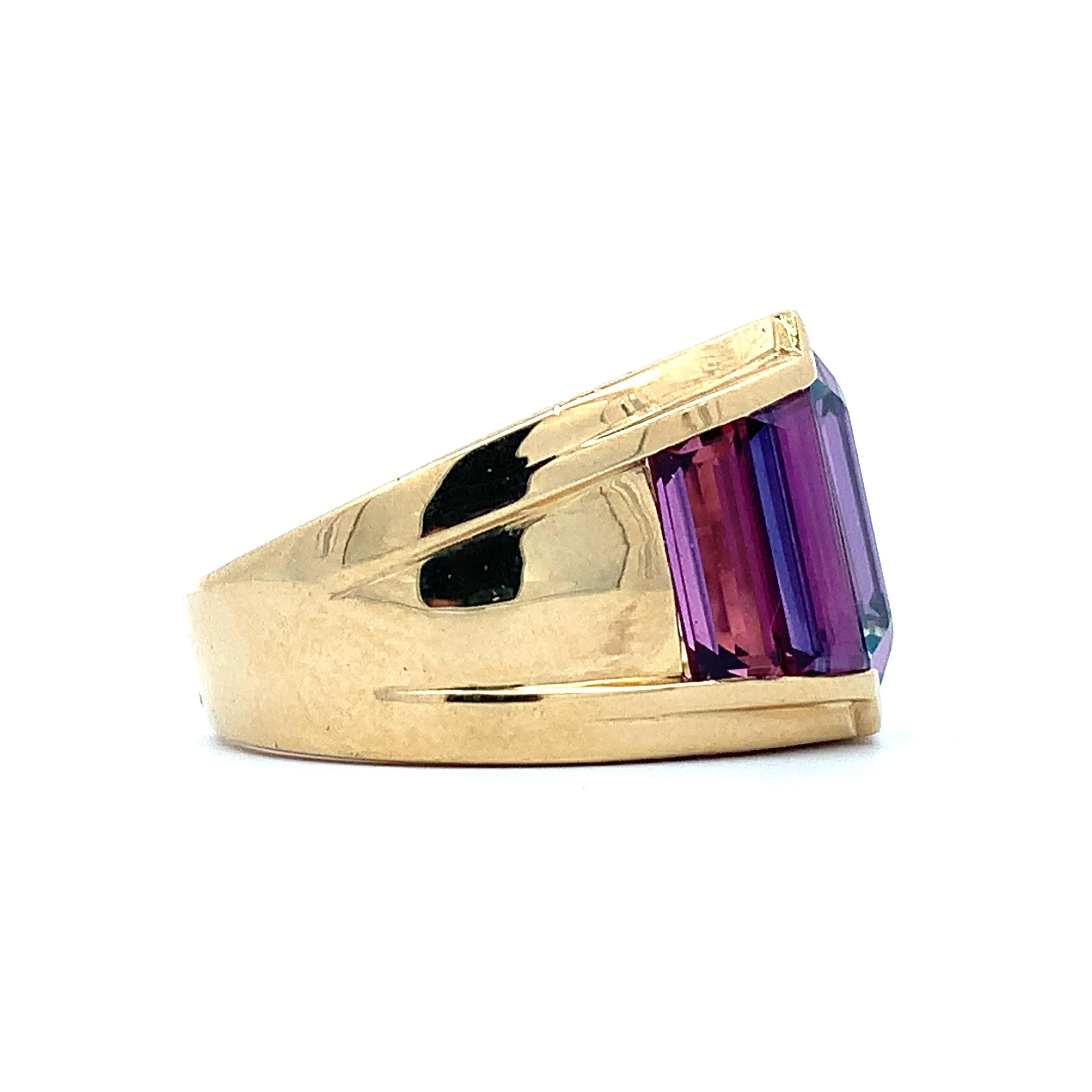Vintage 14K Yellow Gold Emerald Cut Blue Topaz & Tourmaline Cocktail Band Size 7