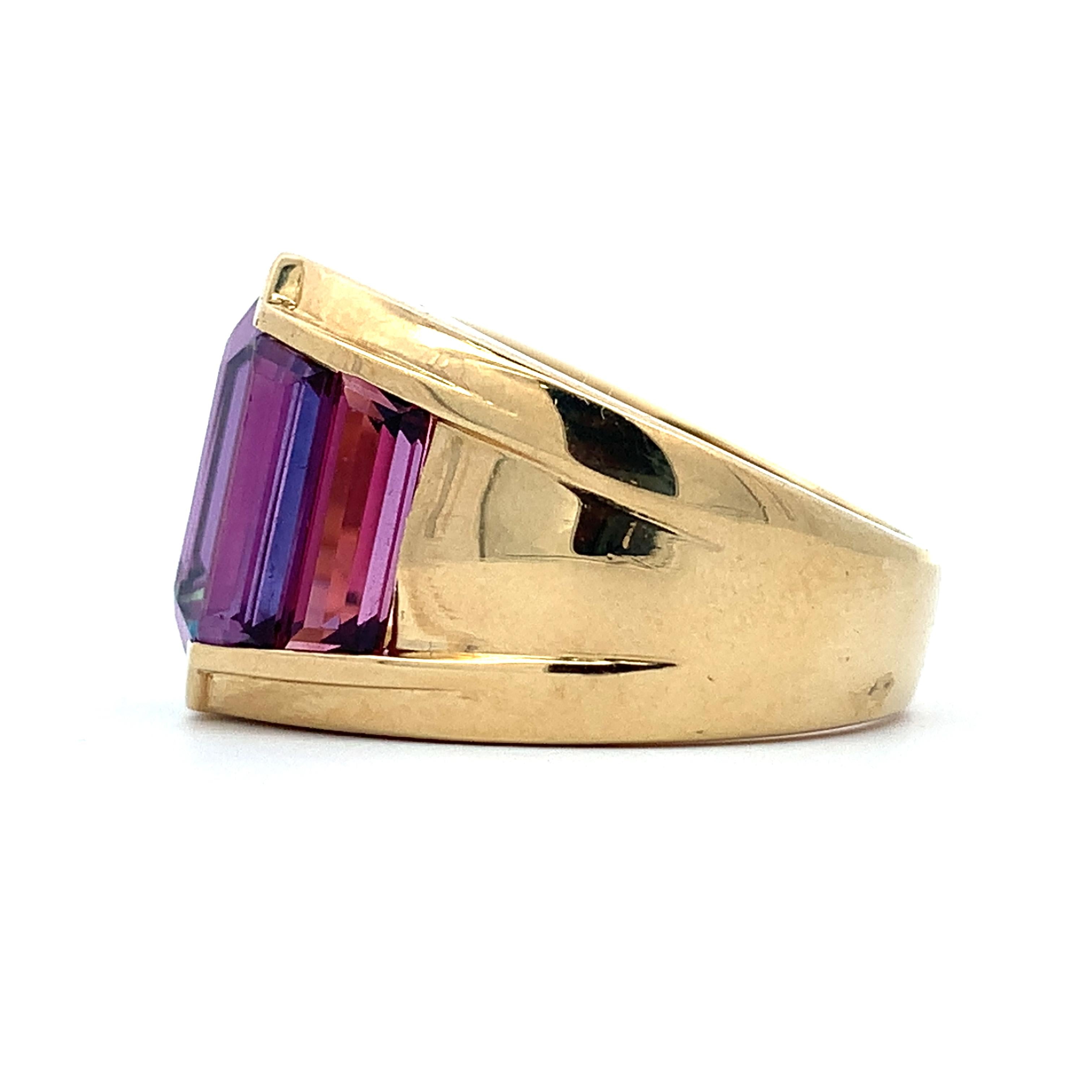 Vintage 14K Yellow Gold Emerald Cut Blue Topaz & Tourmaline Cocktail Band Size 7