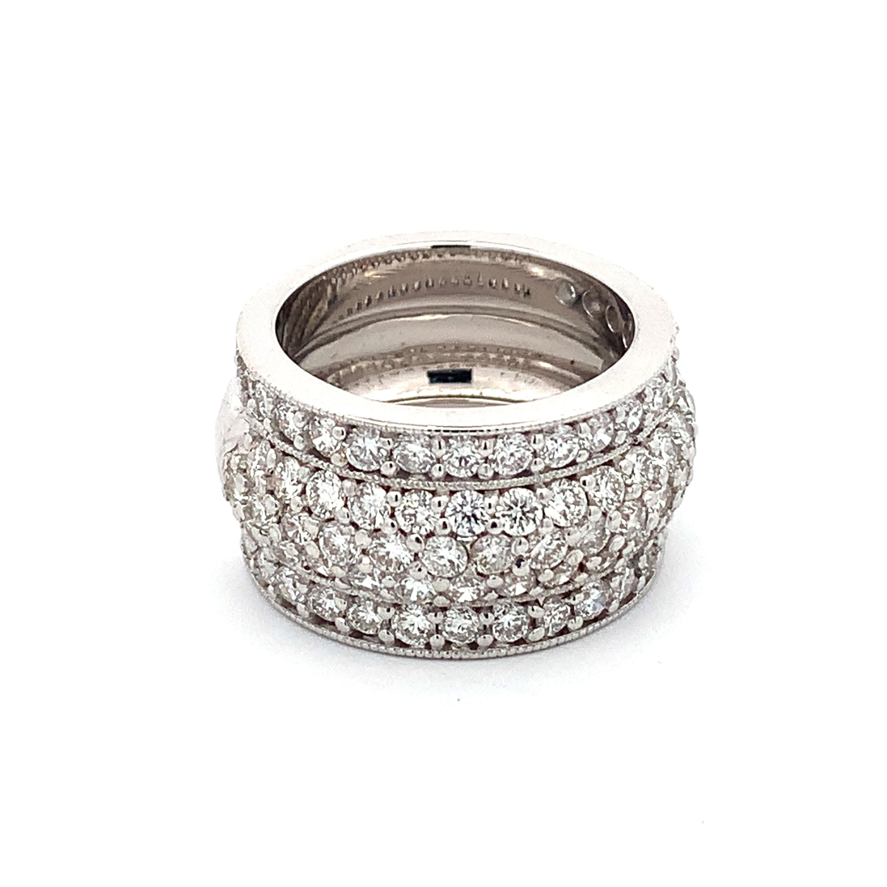 18K White Gold 2.5CTTW Round Diamond Wide Dome Carved Edge Cocktail Band Ring