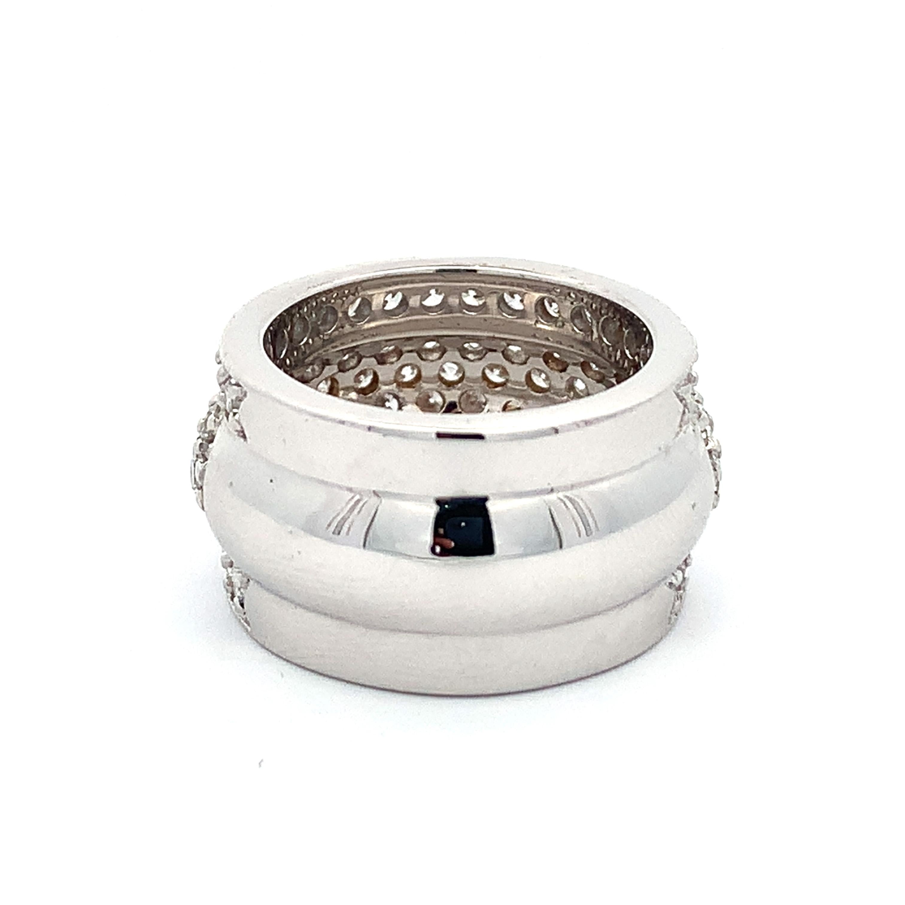 18K White Gold 2.5CTTW Round Diamond Wide Dome Carved Edge Cocktail Band Ring