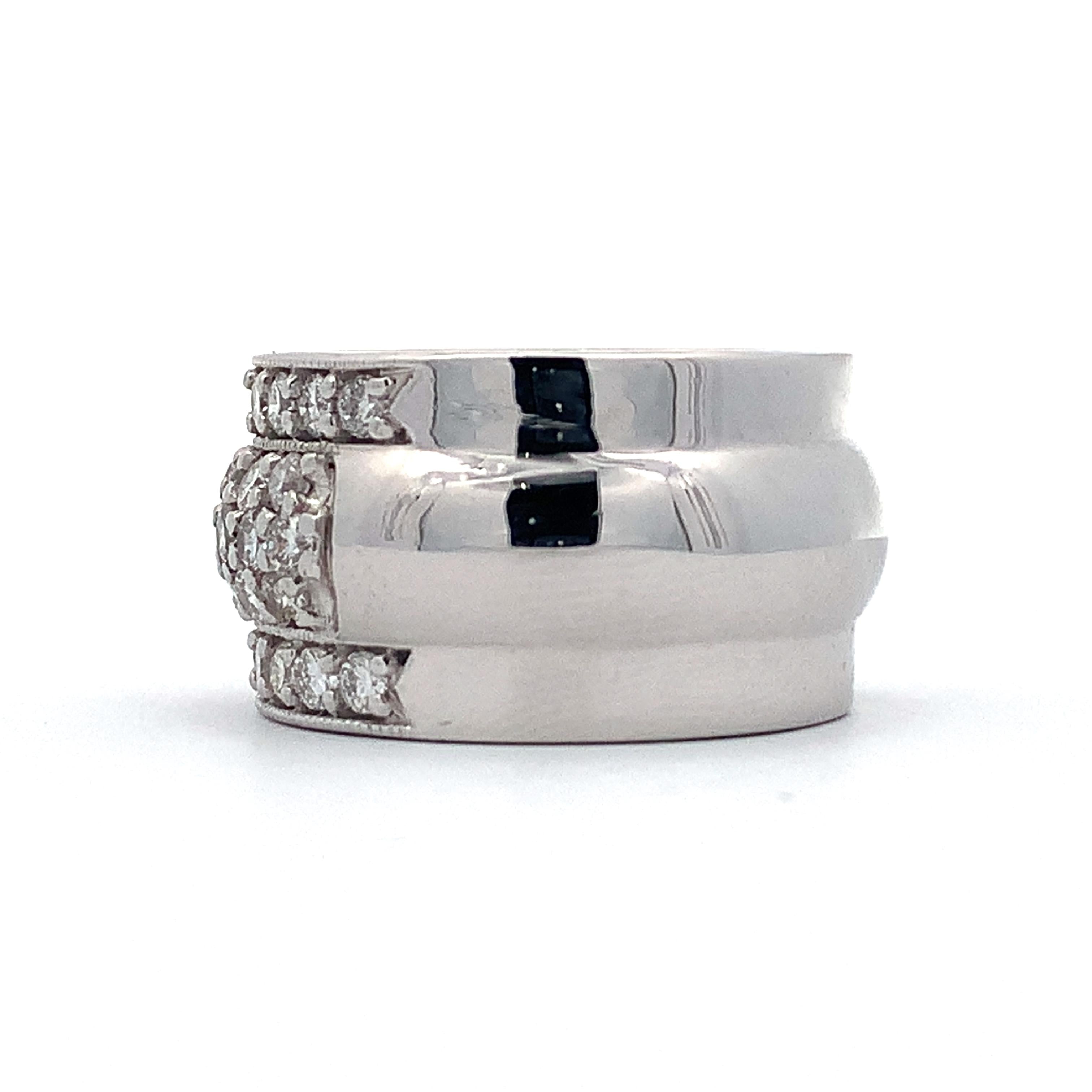 18K White Gold 2.5CTTW Round Diamond Wide Dome Carved Edge Cocktail Band Ring