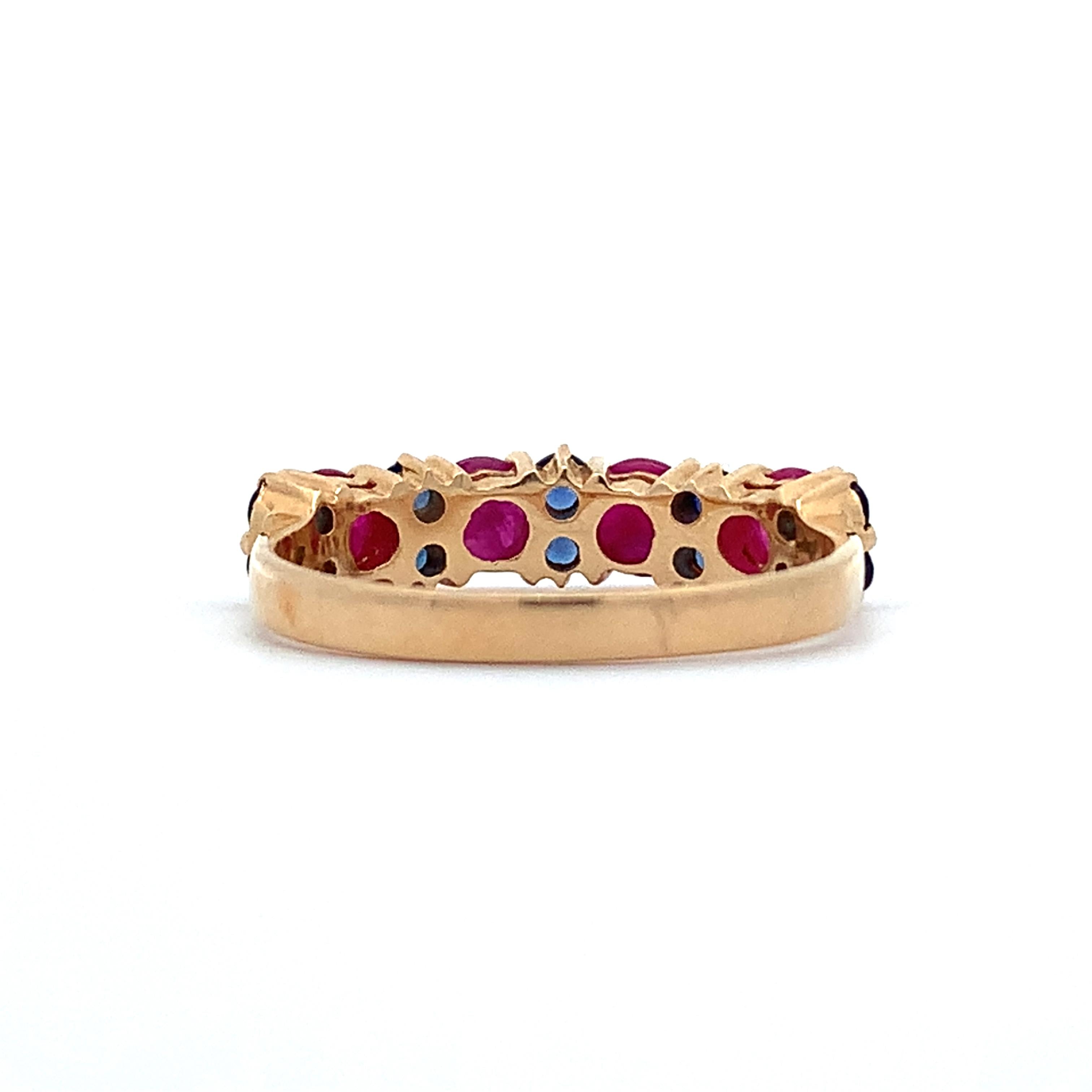 Vintage 14KYellow Gold Alternating Round Cabochon Ruby Round Blue Sapphire Band