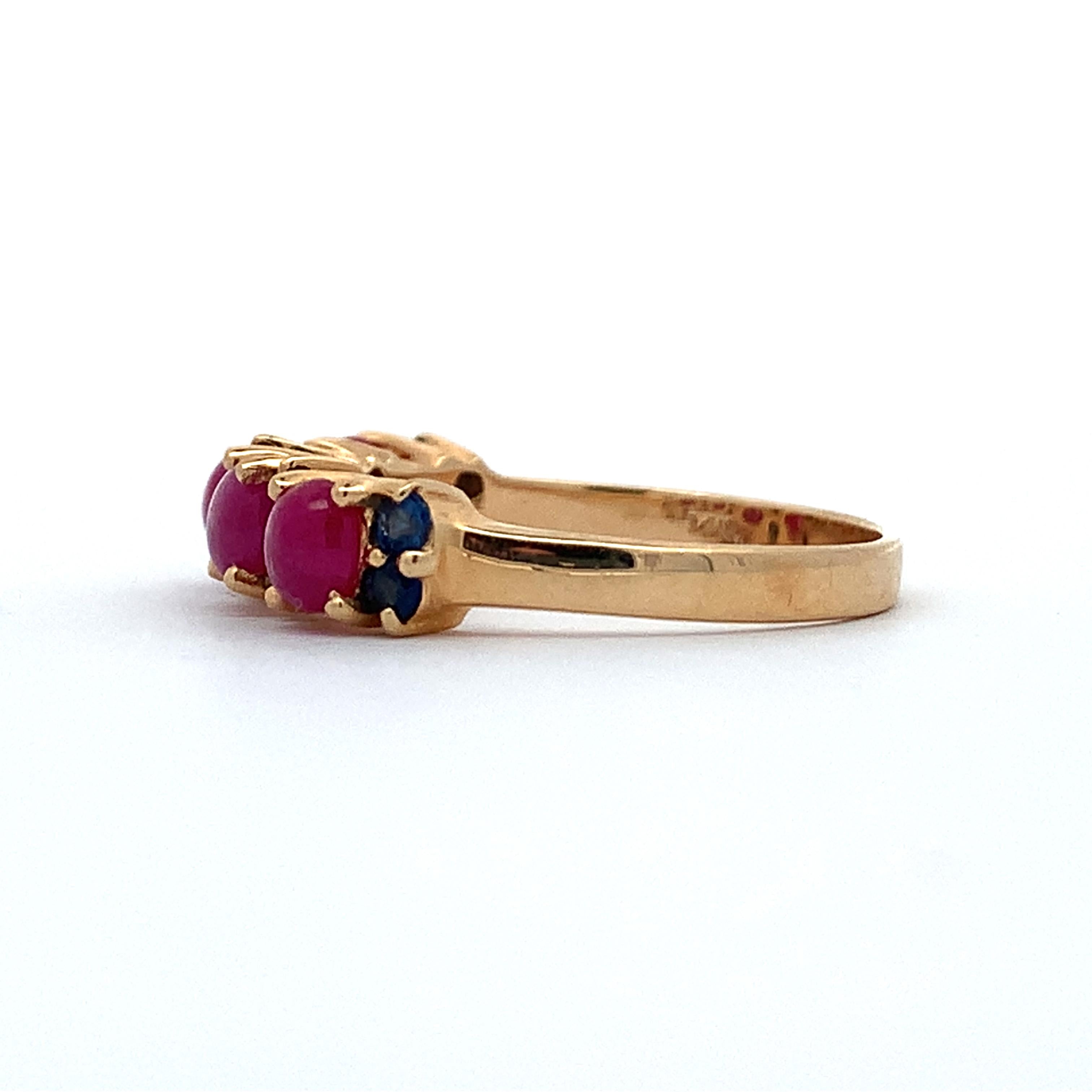 Vintage 14KYellow Gold Alternating Round Cabochon Ruby Round Blue Sapphire Band