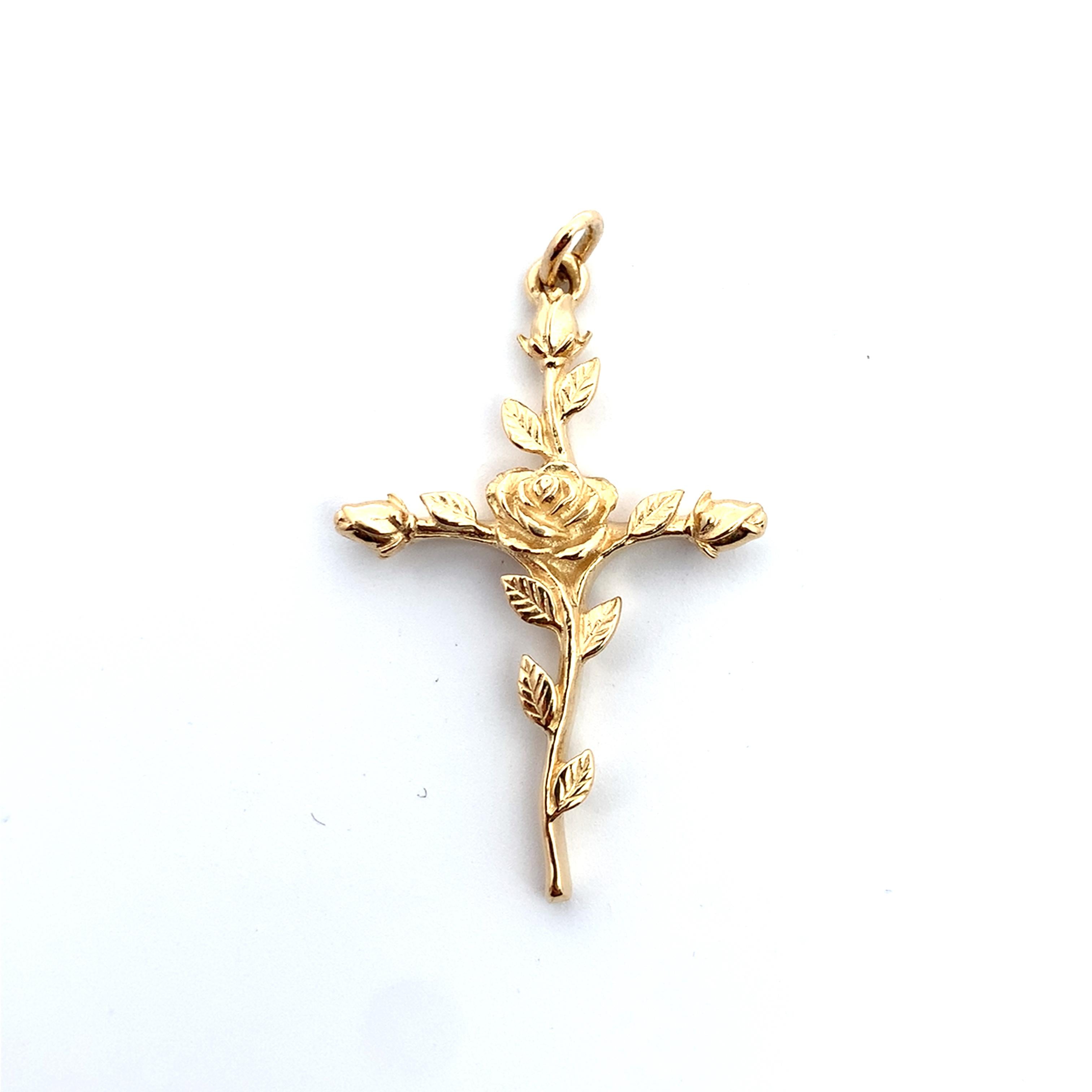 James Avery 14K Yellow Gold Rose Bud Religious Cross Loop Bail Pendant